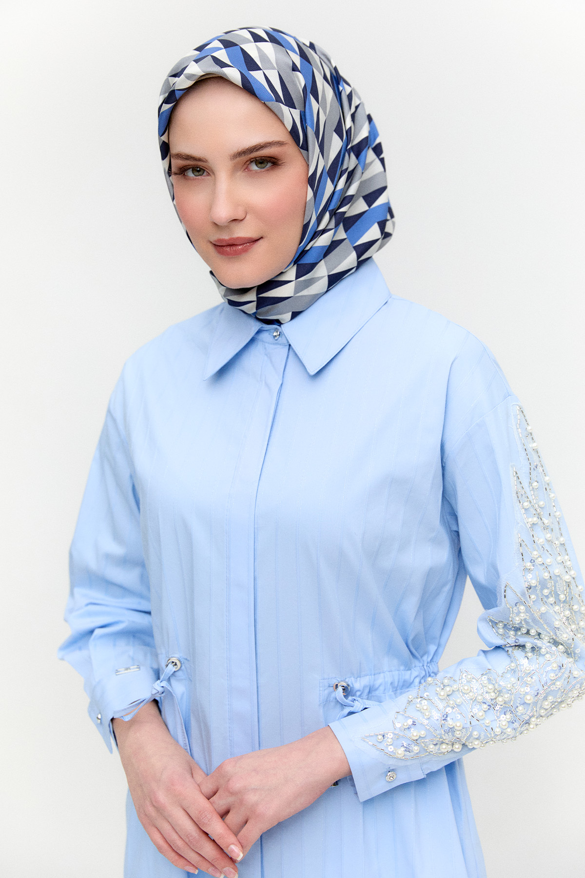 Metalik Çizgili Pamuklu Uzun Tunik, Tesettür Giyim