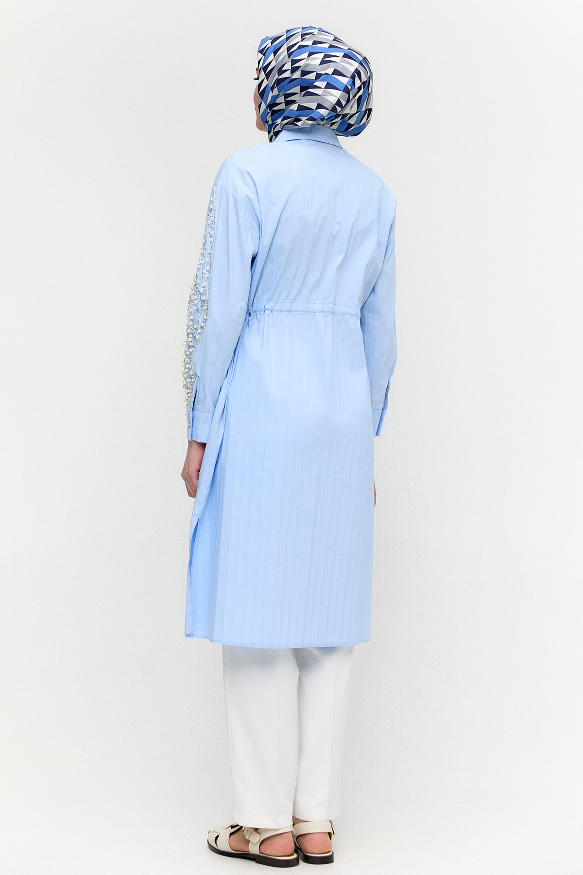 Metalik Çizgili Pamuklu Uzun Tunik, Tesettür Giyim