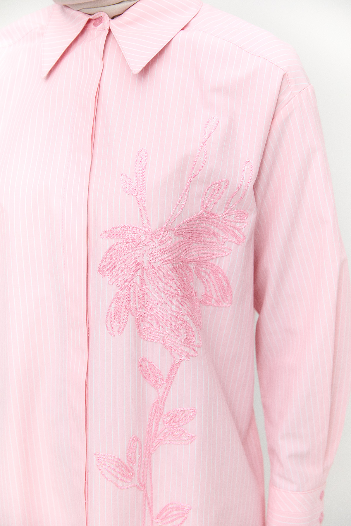 Payetli Nakışlı Çizgili Tunik, Tesettür Giyim