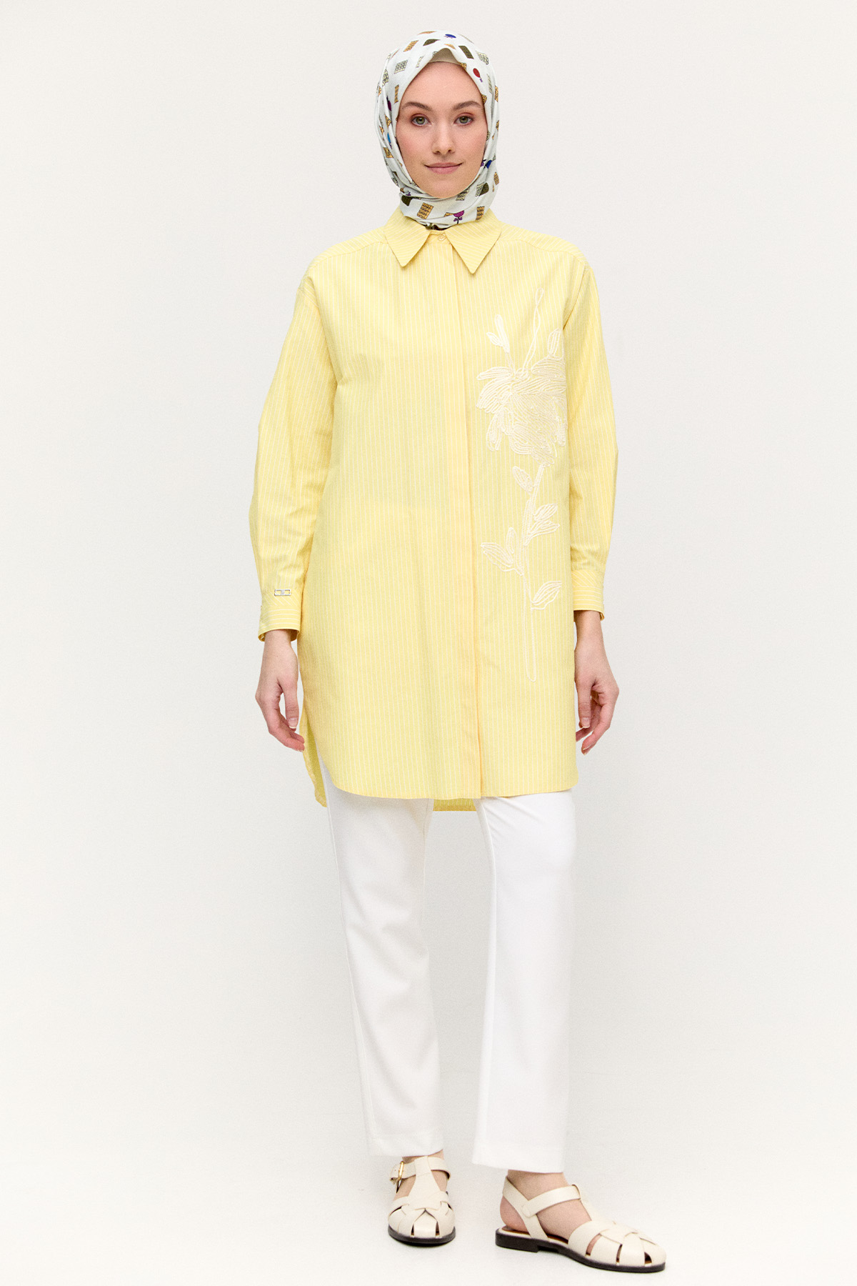 Payetli Nakışlı Çizgili Tunik, Tesettür Giyim