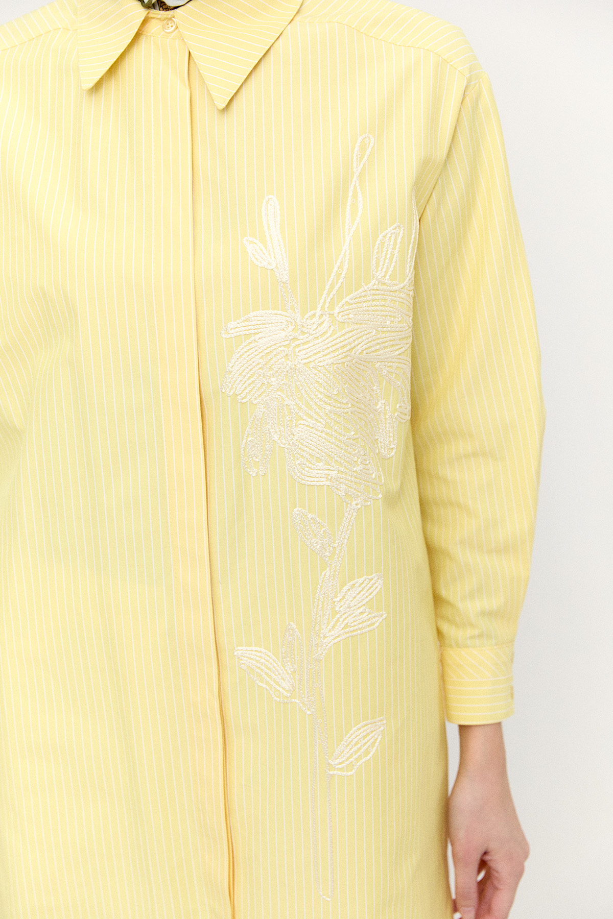 Payetli Nakışlı Çizgili Tunik, Tesettür Giyim