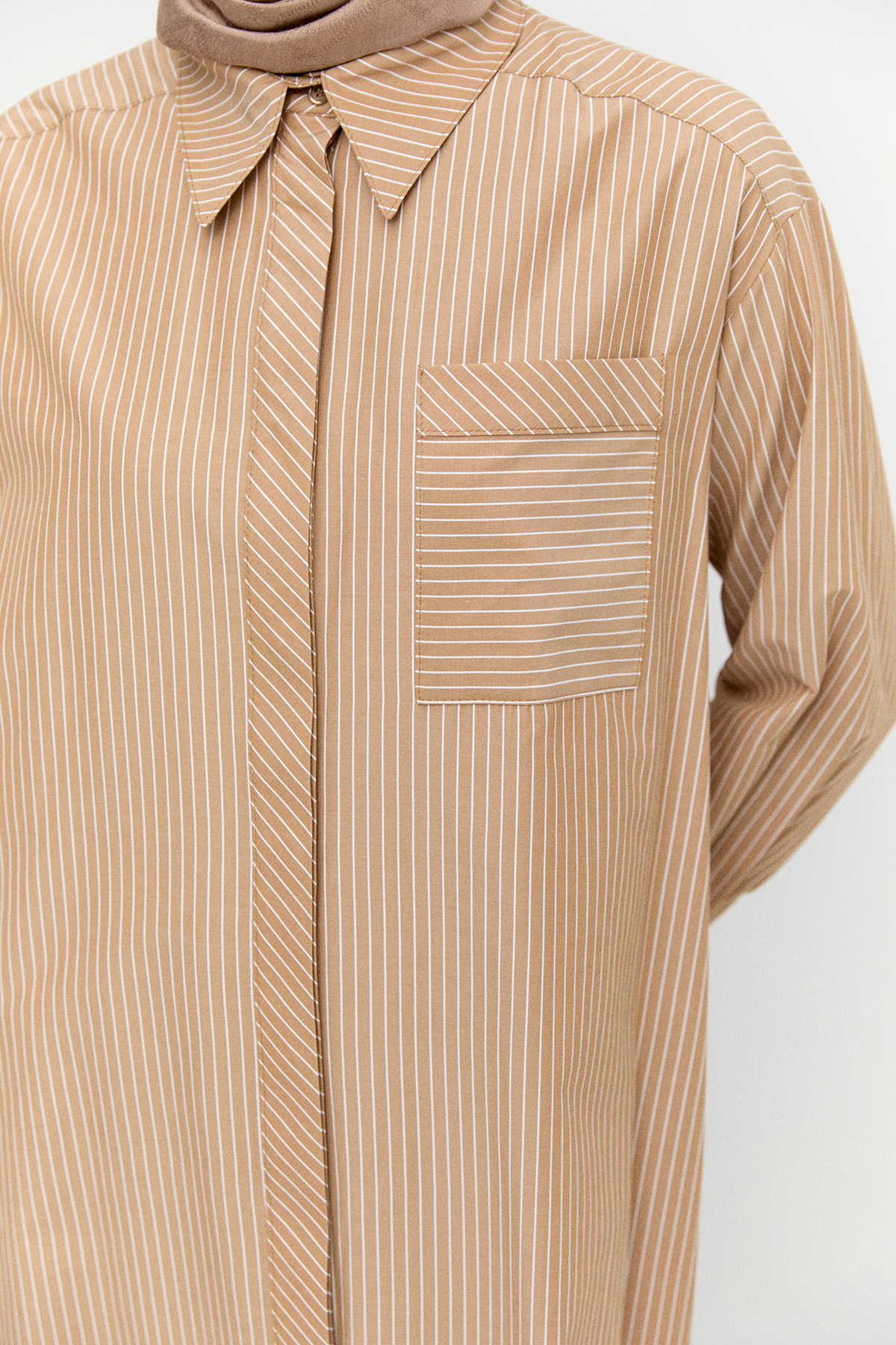 Sırtı Nakışlı Çizgili Pamuk Tunik, Tesettür Giyim