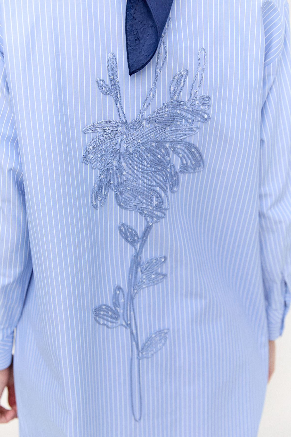 Sırtı Nakışlı Çizgili Pamuk Tunik, Tesettür Giyim