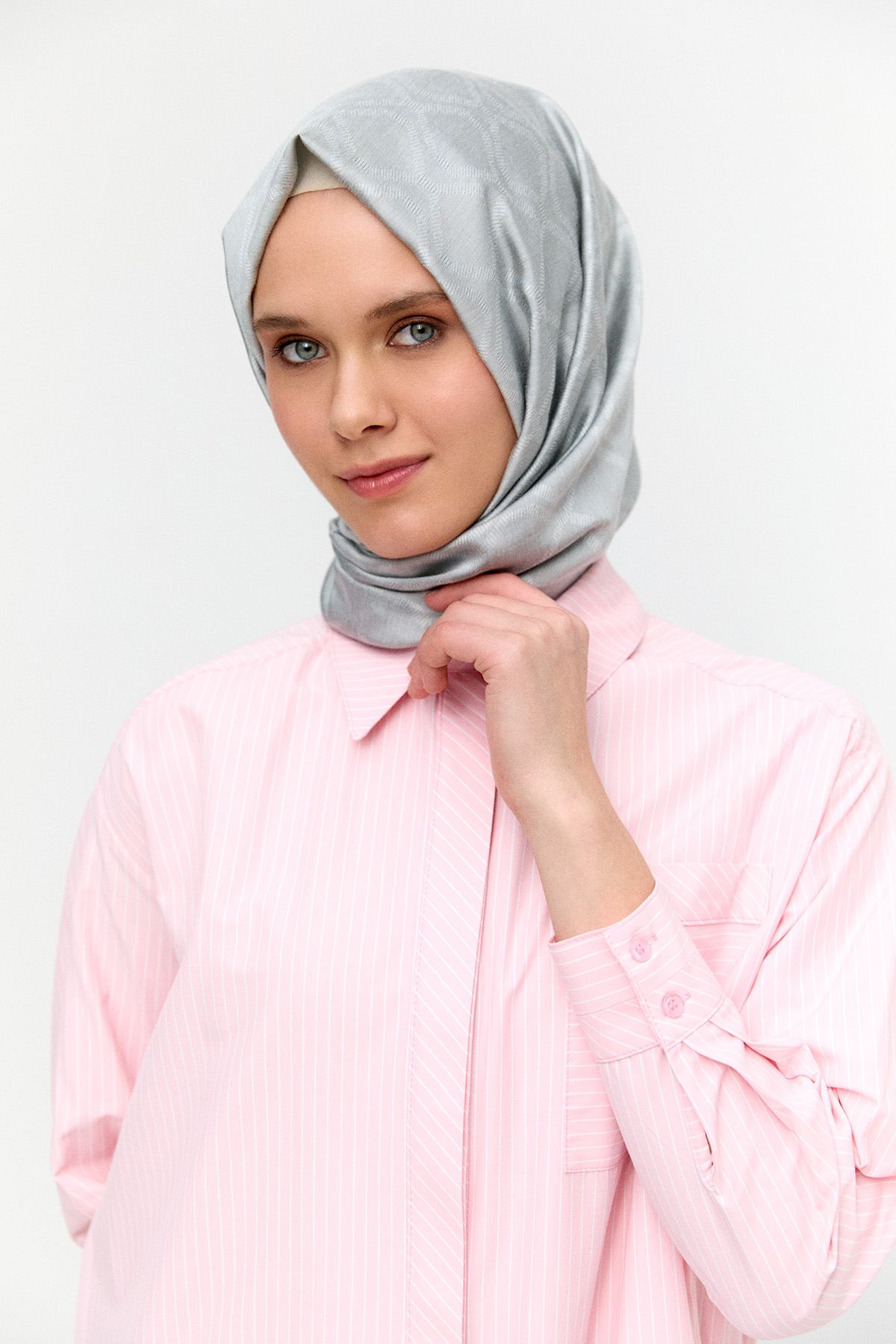 Sırtı Nakışlı Çizgili Pamuk Tunik, Tesettür Giyim