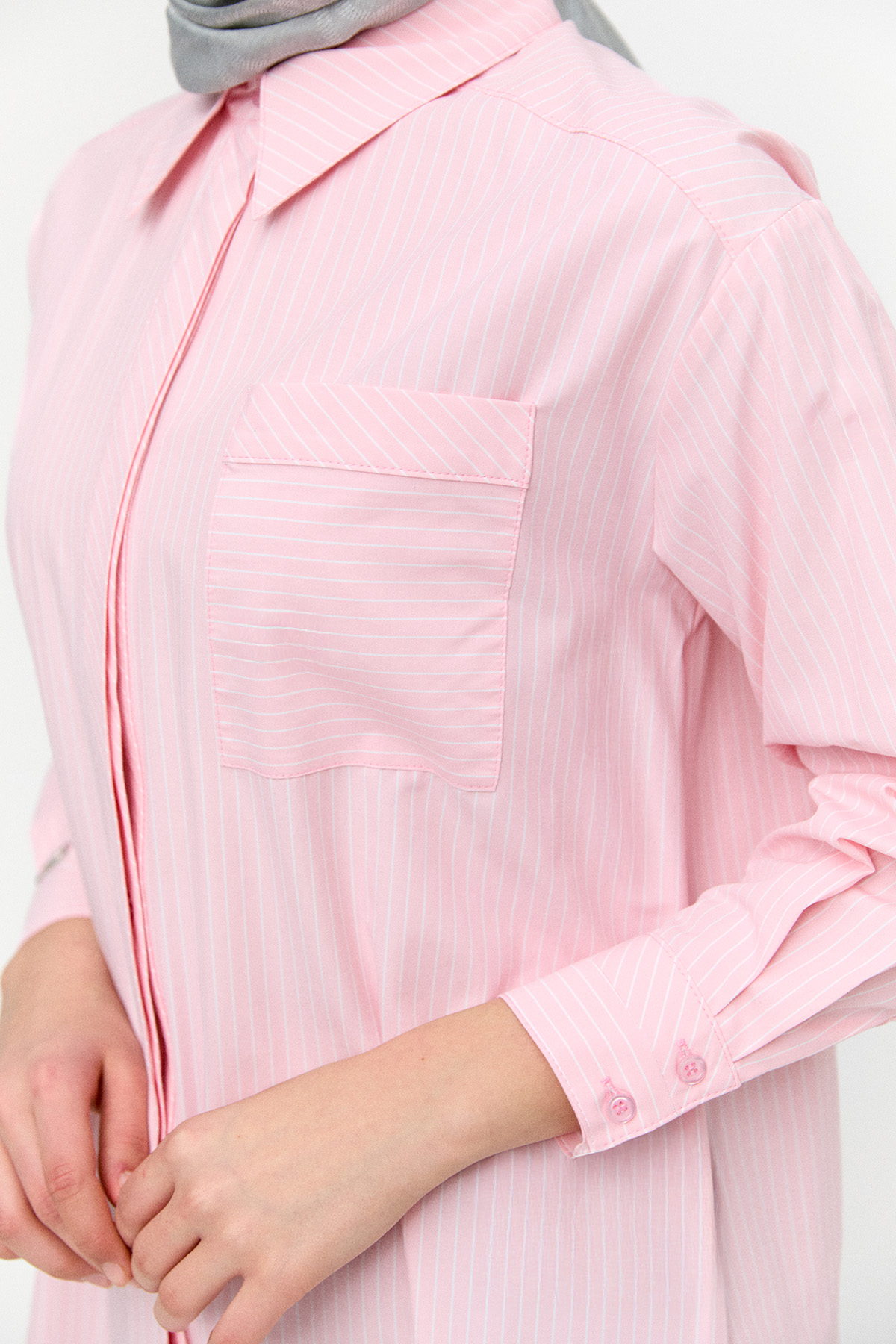 Sırtı Nakışlı Çizgili Pamuk Tunik, Tesettür Giyim