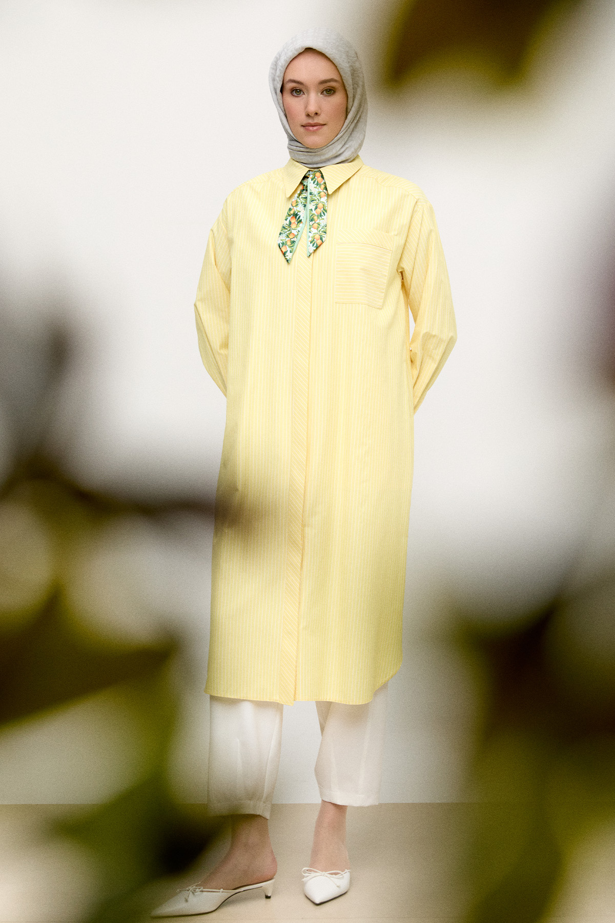 Sırtı Nakışlı Çizgili Pamuk Tunik, Tesettür Giyim