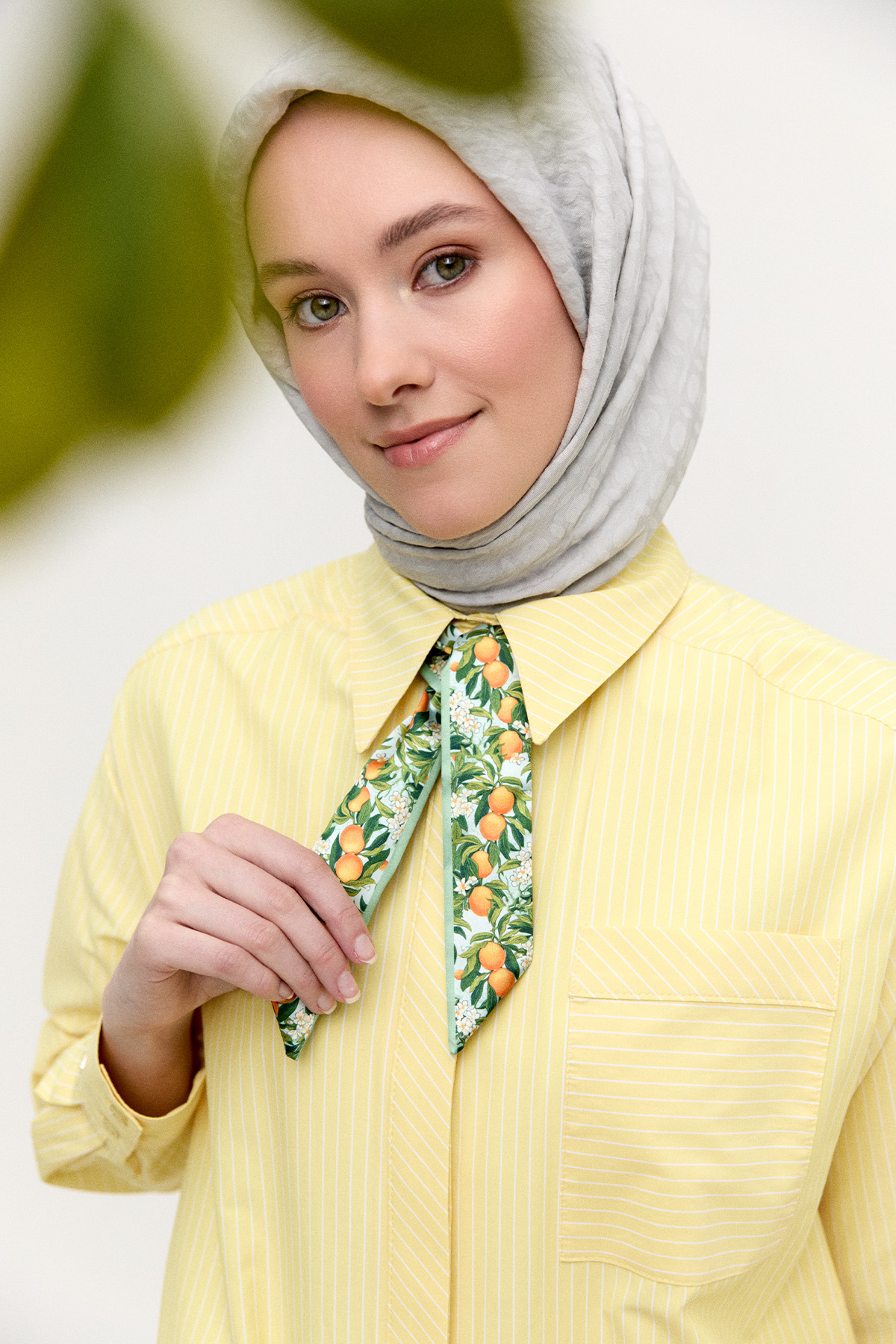 Sırtı Nakışlı Çizgili Pamuk Tunik, Tesettür Giyim