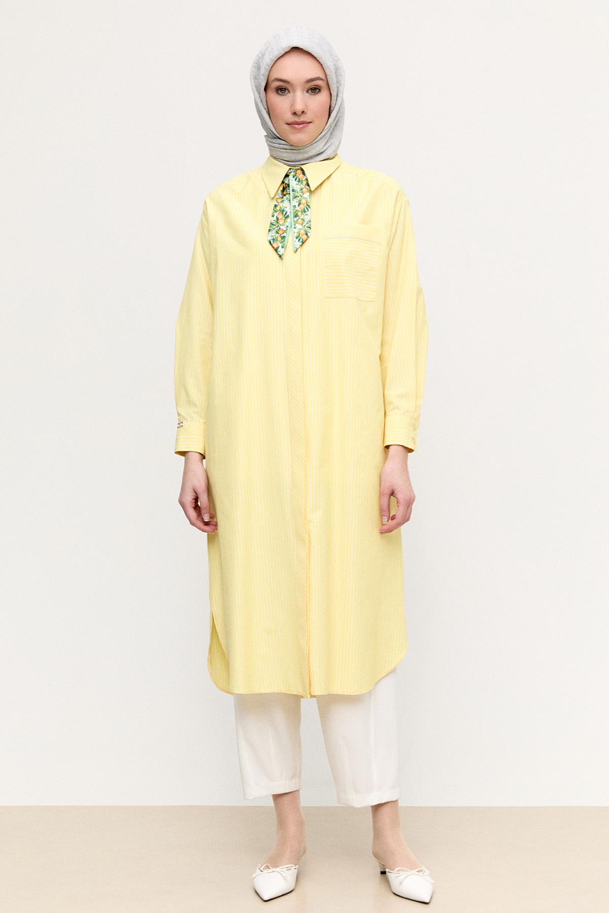 Sırtı Nakışlı Çizgili Pamuk Tunik, Tesettür Giyim