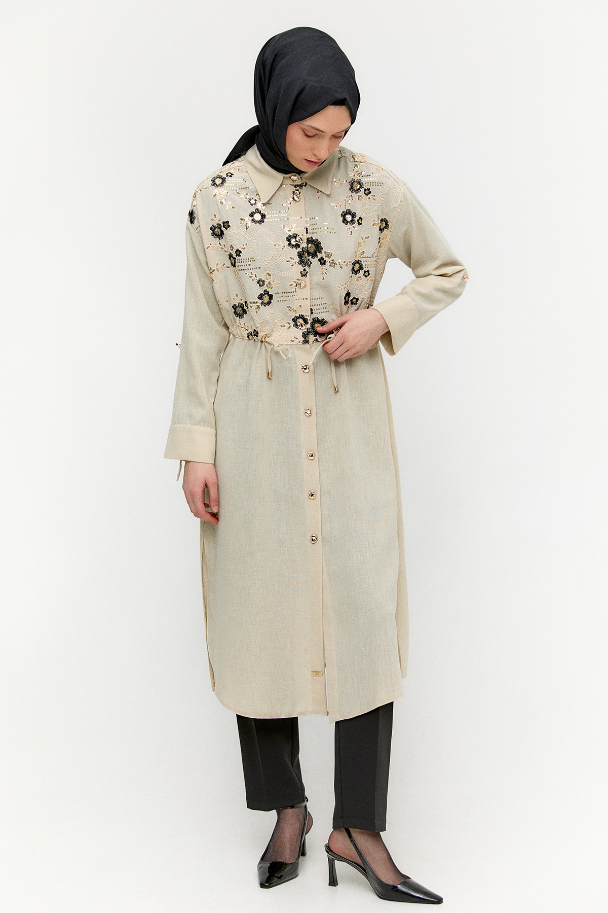 Keten Görünümlü Uzun Tunik, Tesettür Giyim
