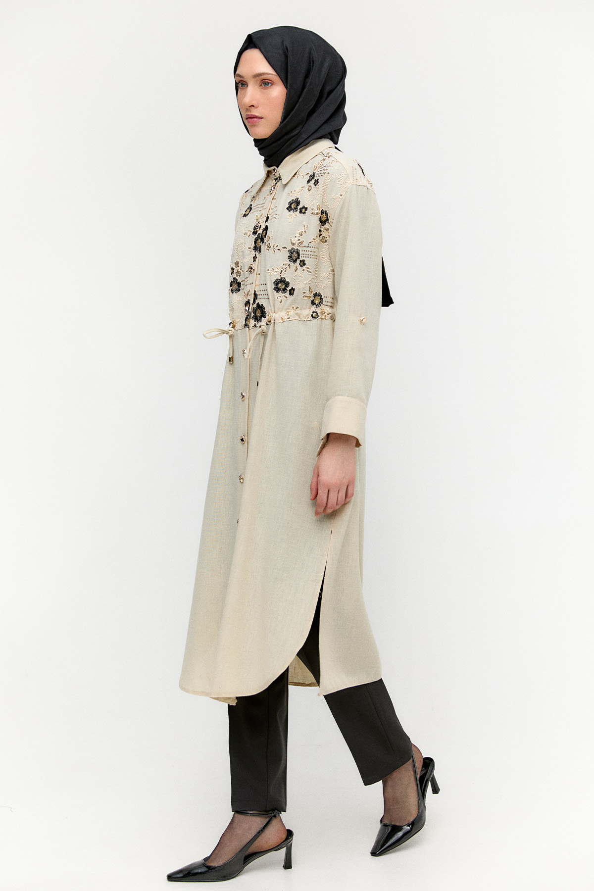 Keten Görünümlü Uzun Tunik, Tesettür Giyim
