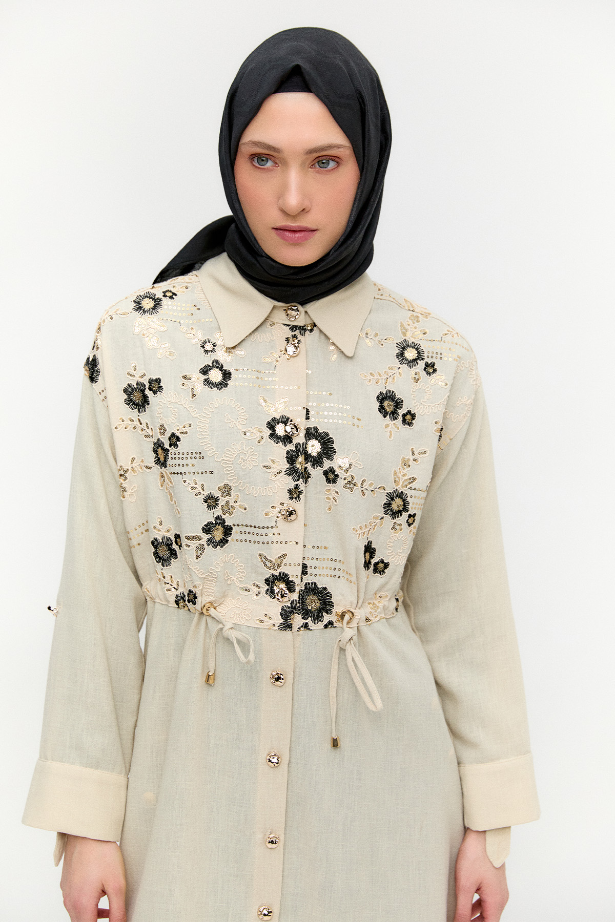Keten Görünümlü Uzun Tunik, Tesettür Giyim