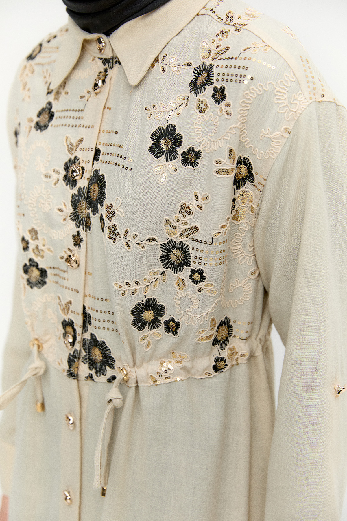 Keten Görünümlü Uzun Tunik, Tesettür Giyim