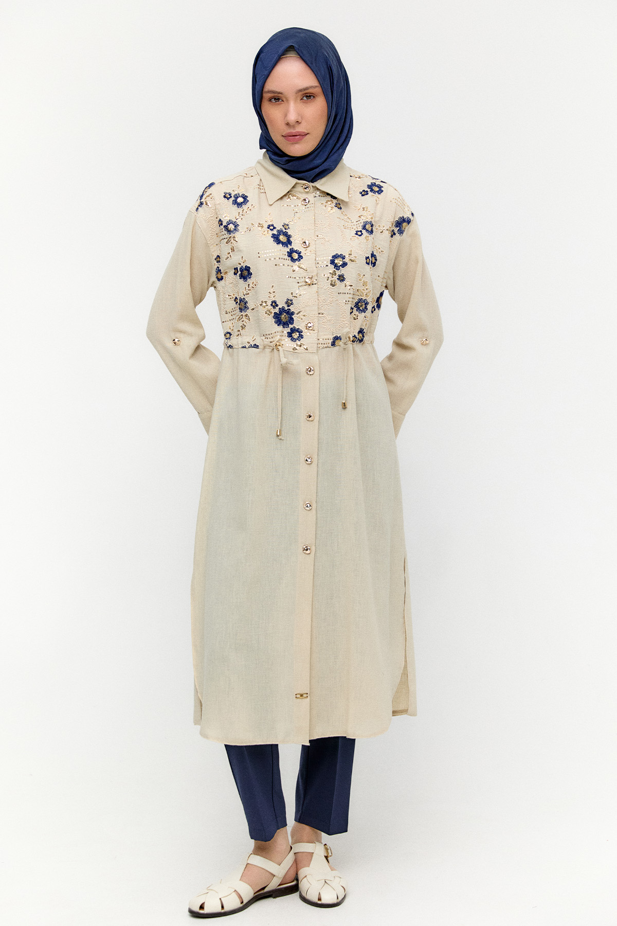 Keten Görünümlü Uzun Tunik, Tesettür Giyim