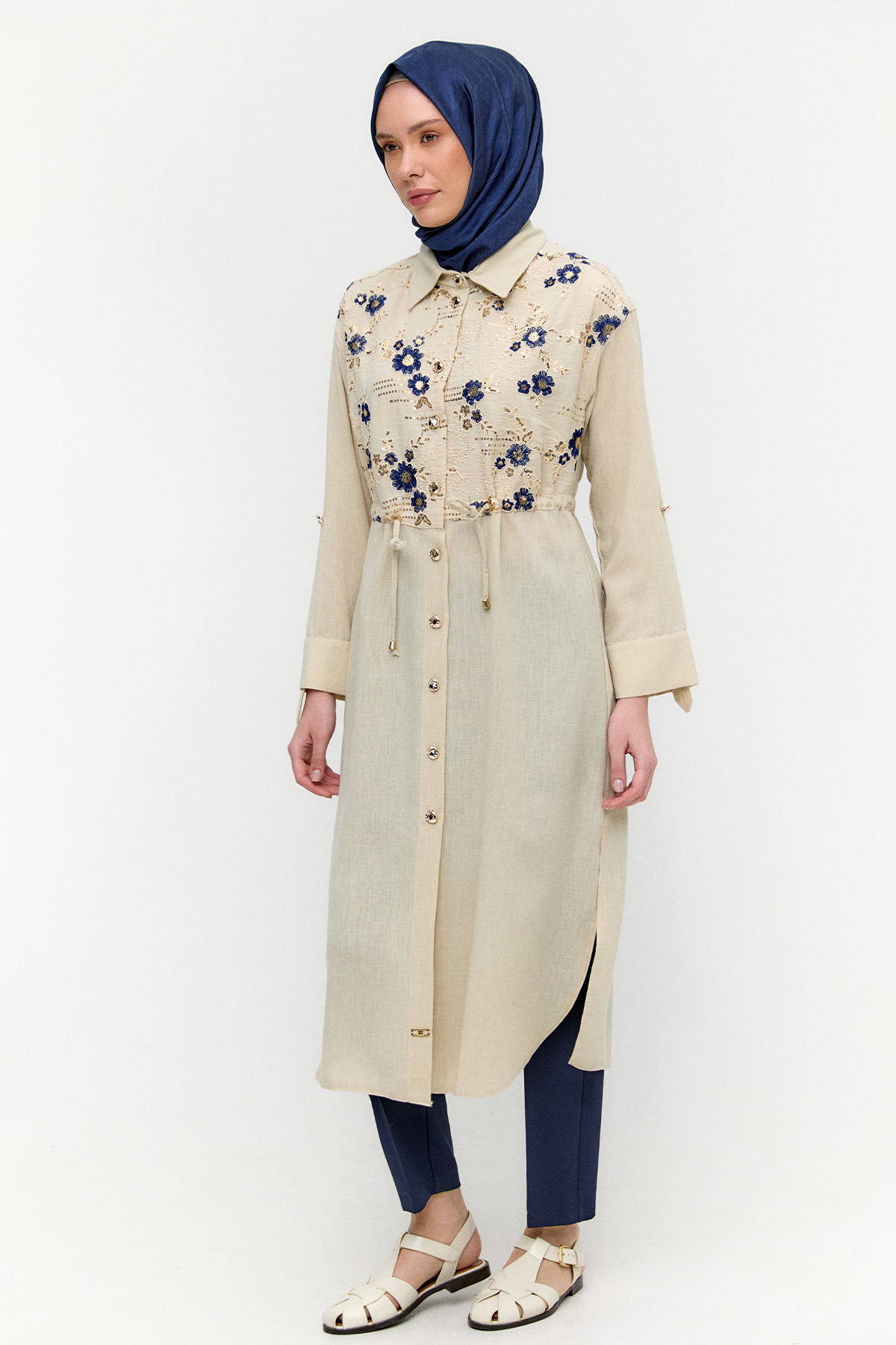 Keten Görünümlü Uzun Tunik, Tesettür Giyim