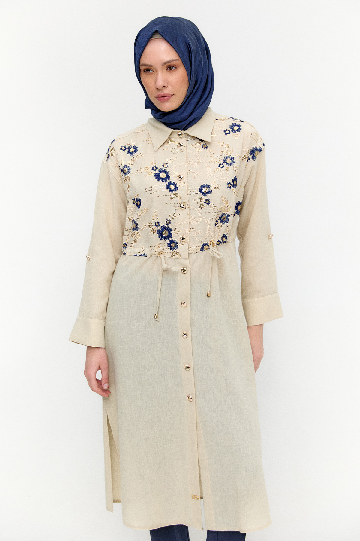 Keten Görünümlü Uzun Tunik, Tesettür Giyim