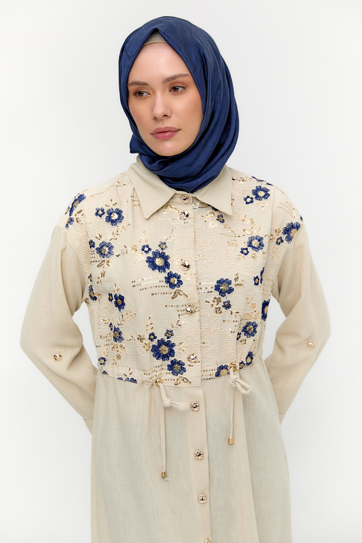 Keten Görünümlü Uzun Tunik, Tesettür Giyim