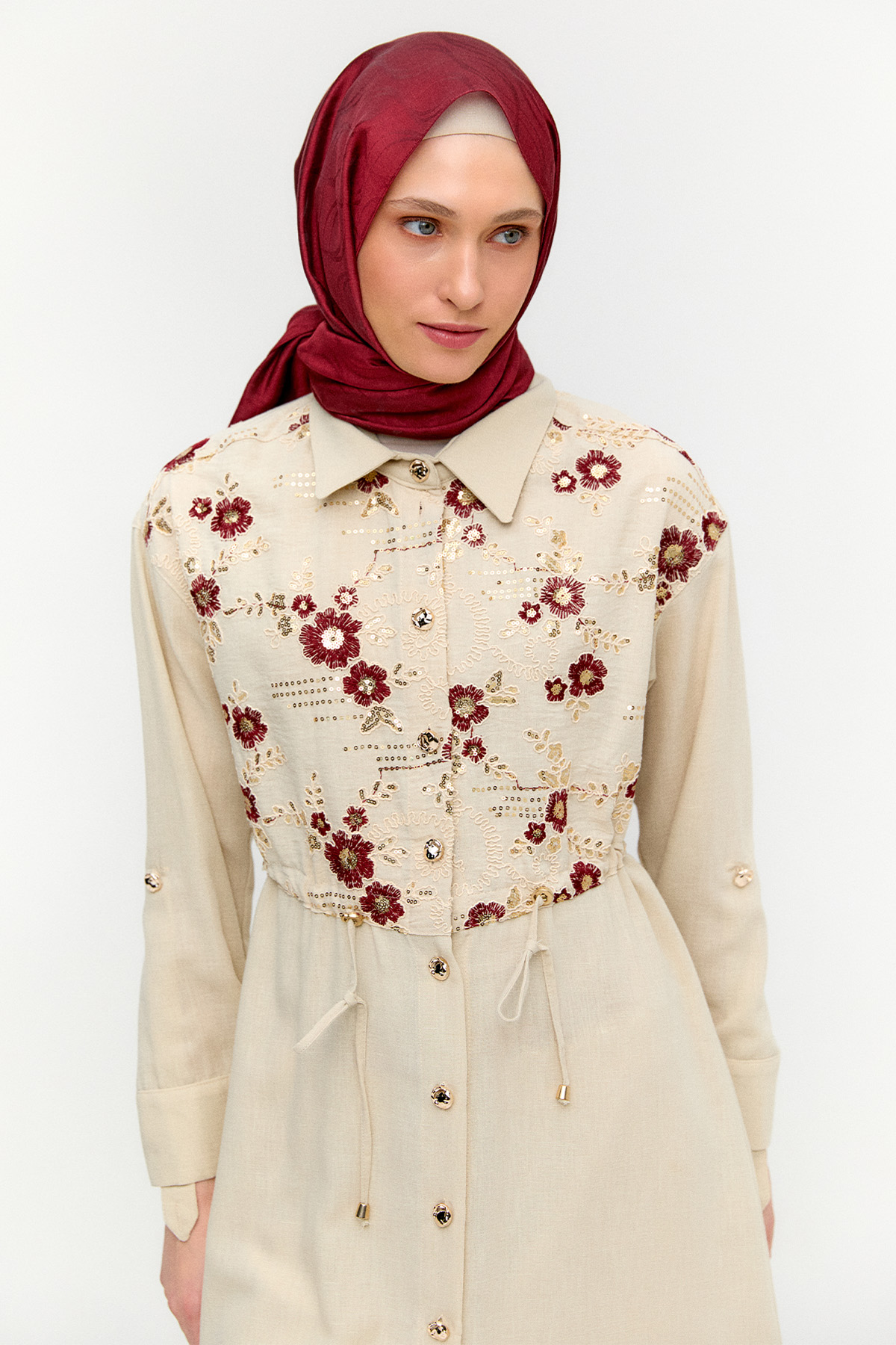 Keten Görünümlü Uzun Tunik, Tesettür Giyim