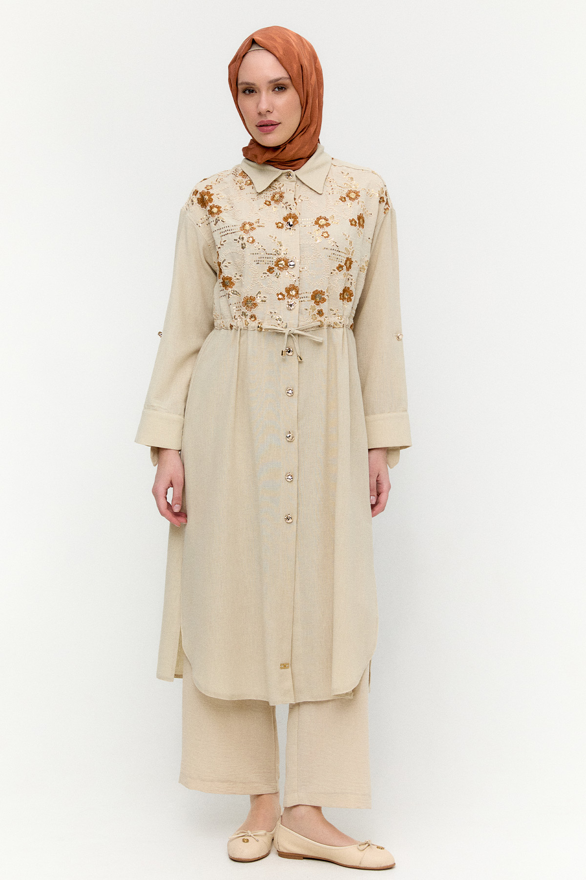 Keten Görünümlü Uzun Tunik, Tesettür Giyim