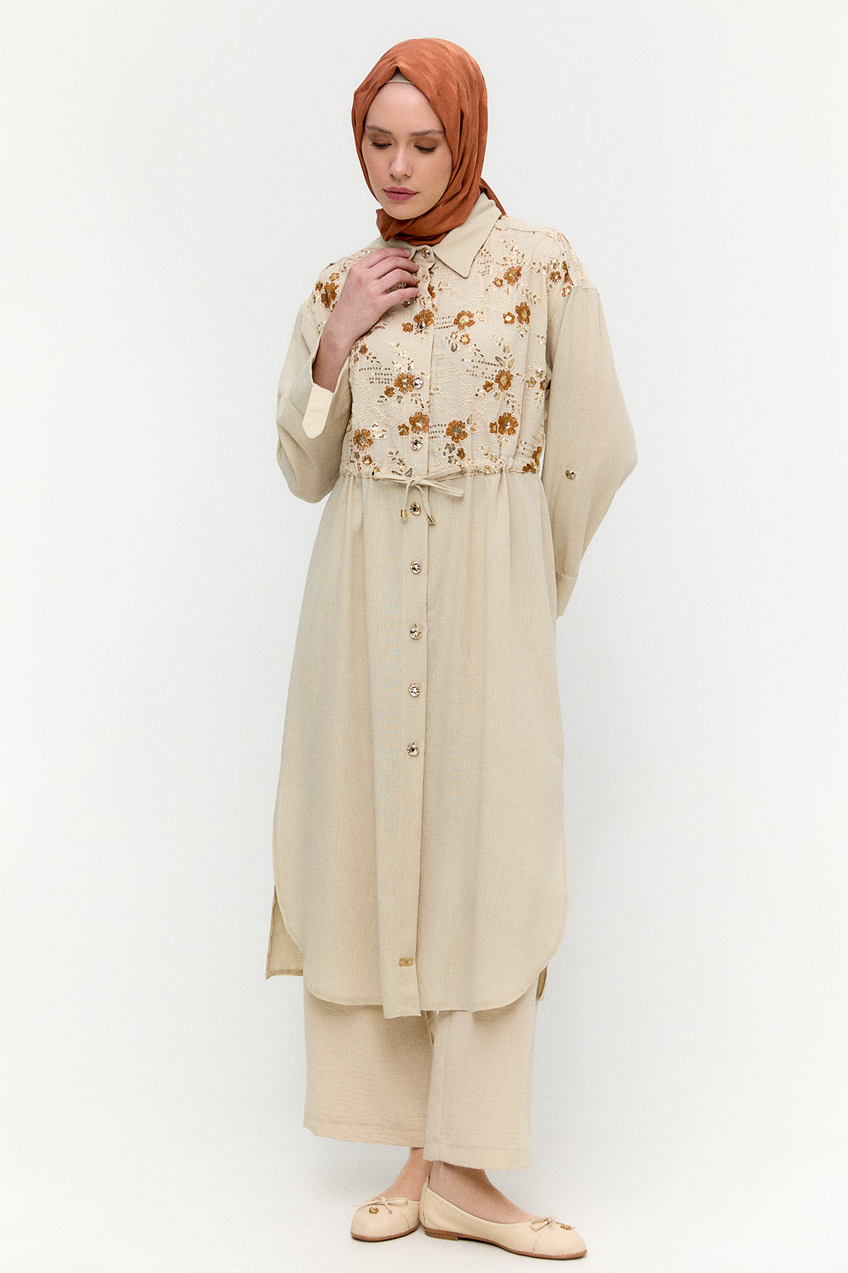 Keten Görünümlü Uzun Tunik, Tesettür Giyim