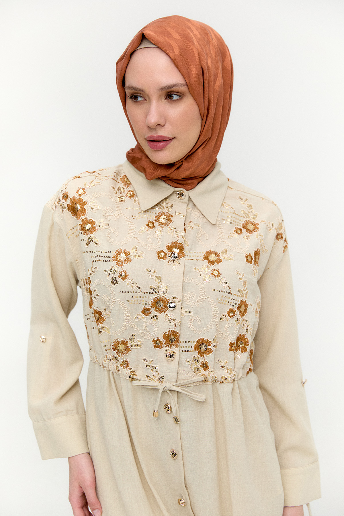 Keten Görünümlü Uzun Tunik, Tesettür Giyim