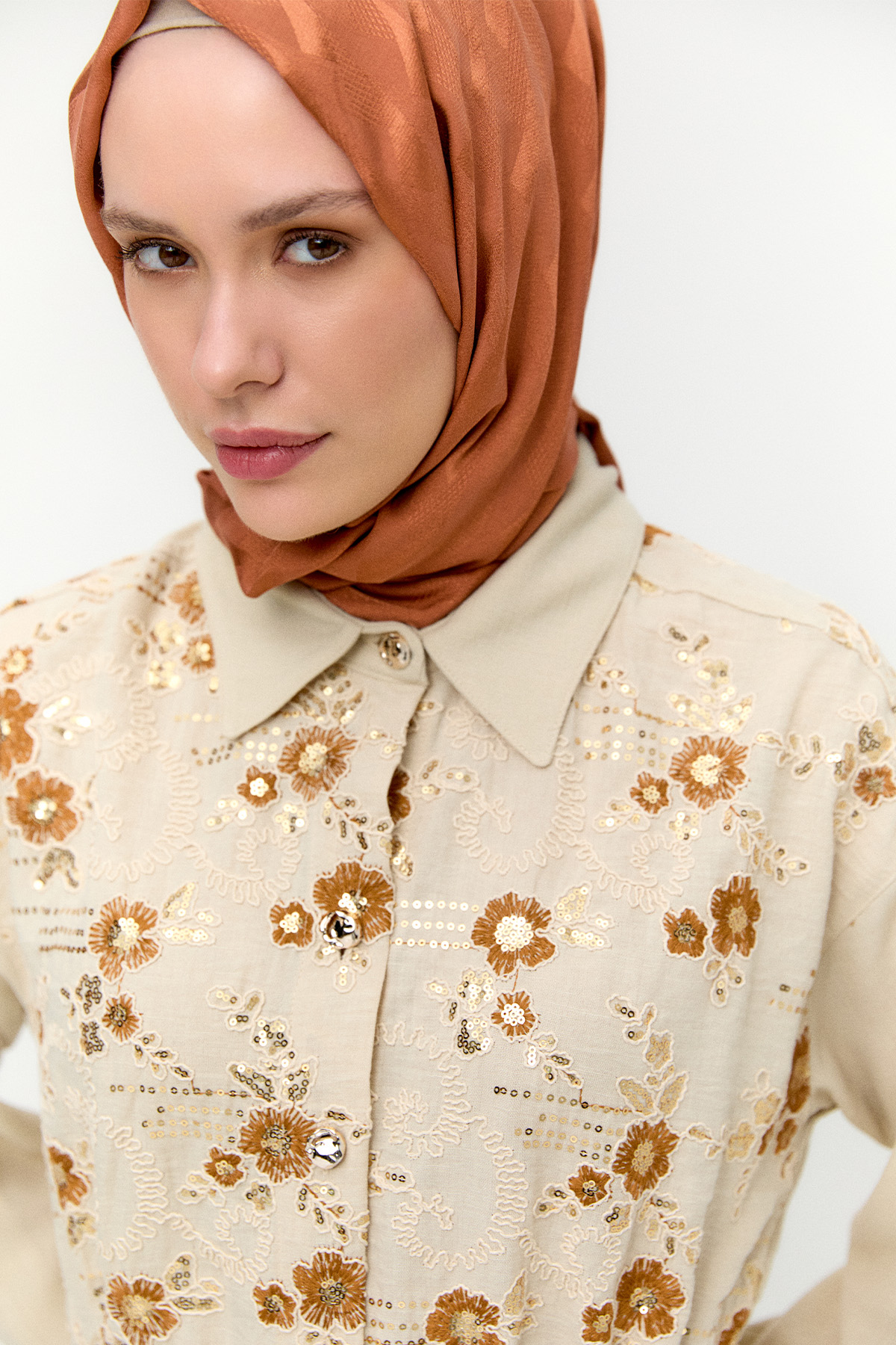 Keten Görünümlü Uzun Tunik, Tesettür Giyim