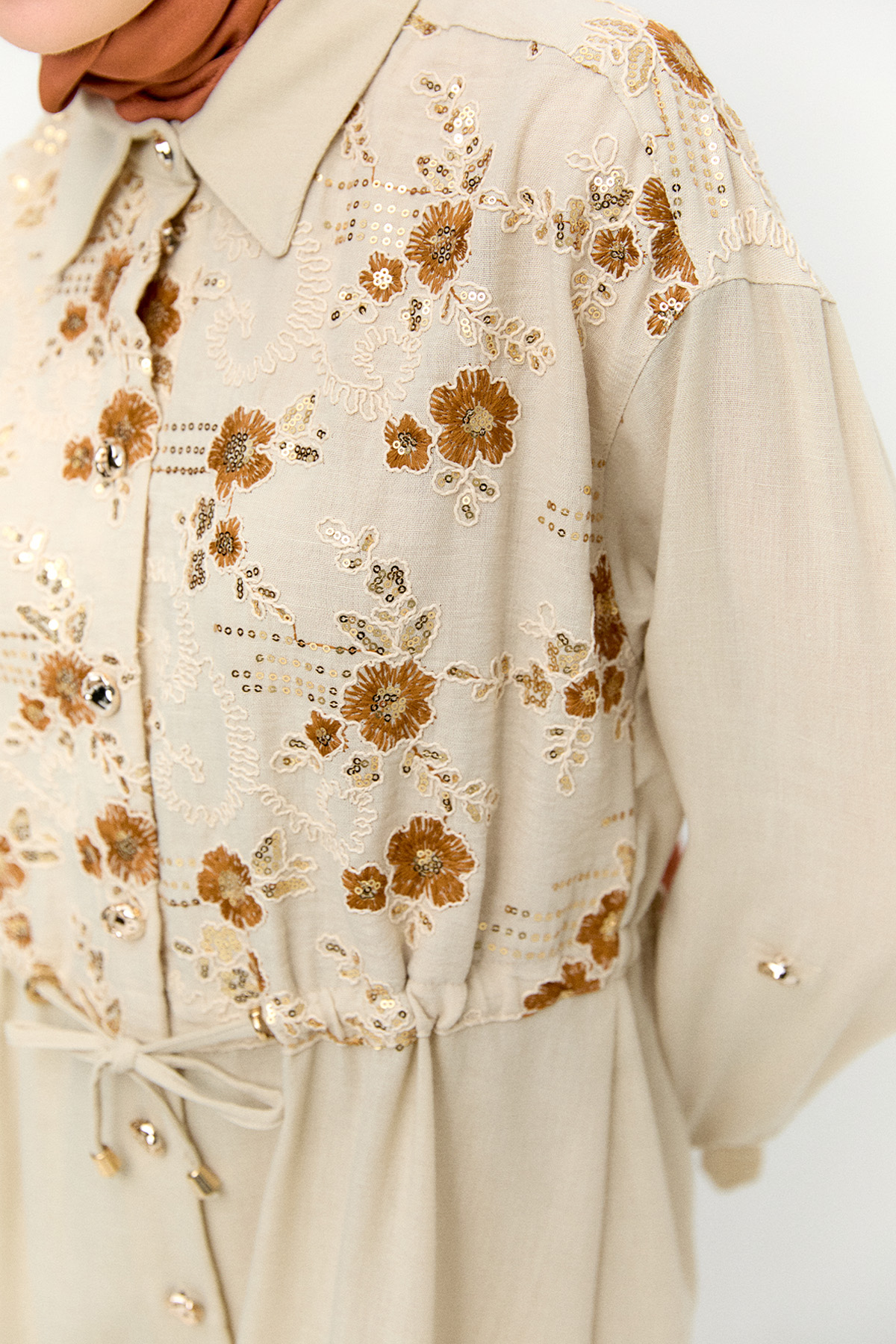 Keten Görünümlü Uzun Tunik, Tesettür Giyim