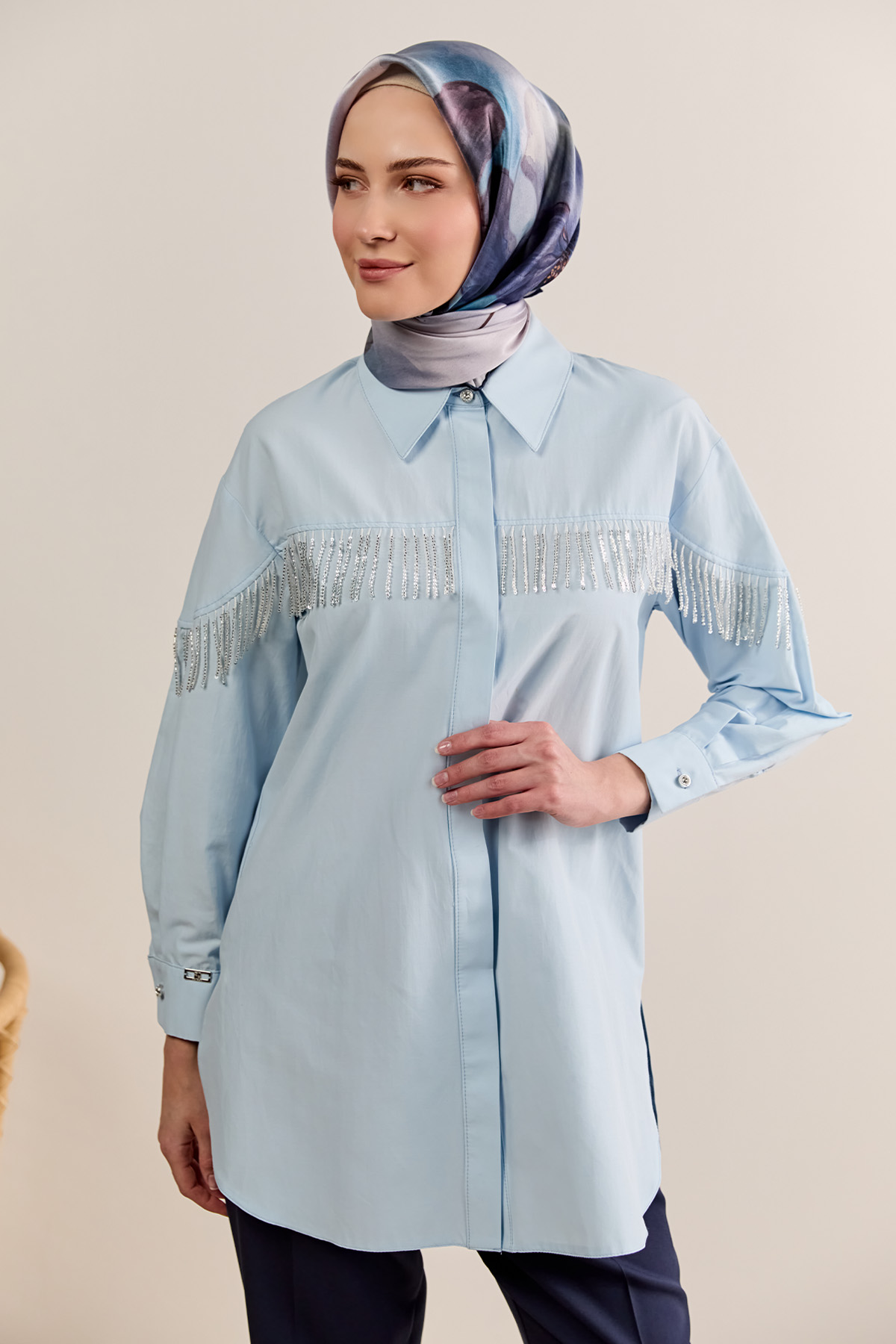 Sarkıt Taşlı Pamuklu Tunik, Tesettür Giyim