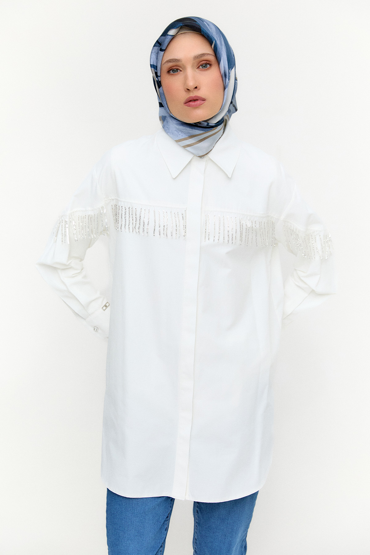Sarkıt Taşlı Pamuklu Tunik, Tesettür Giyim