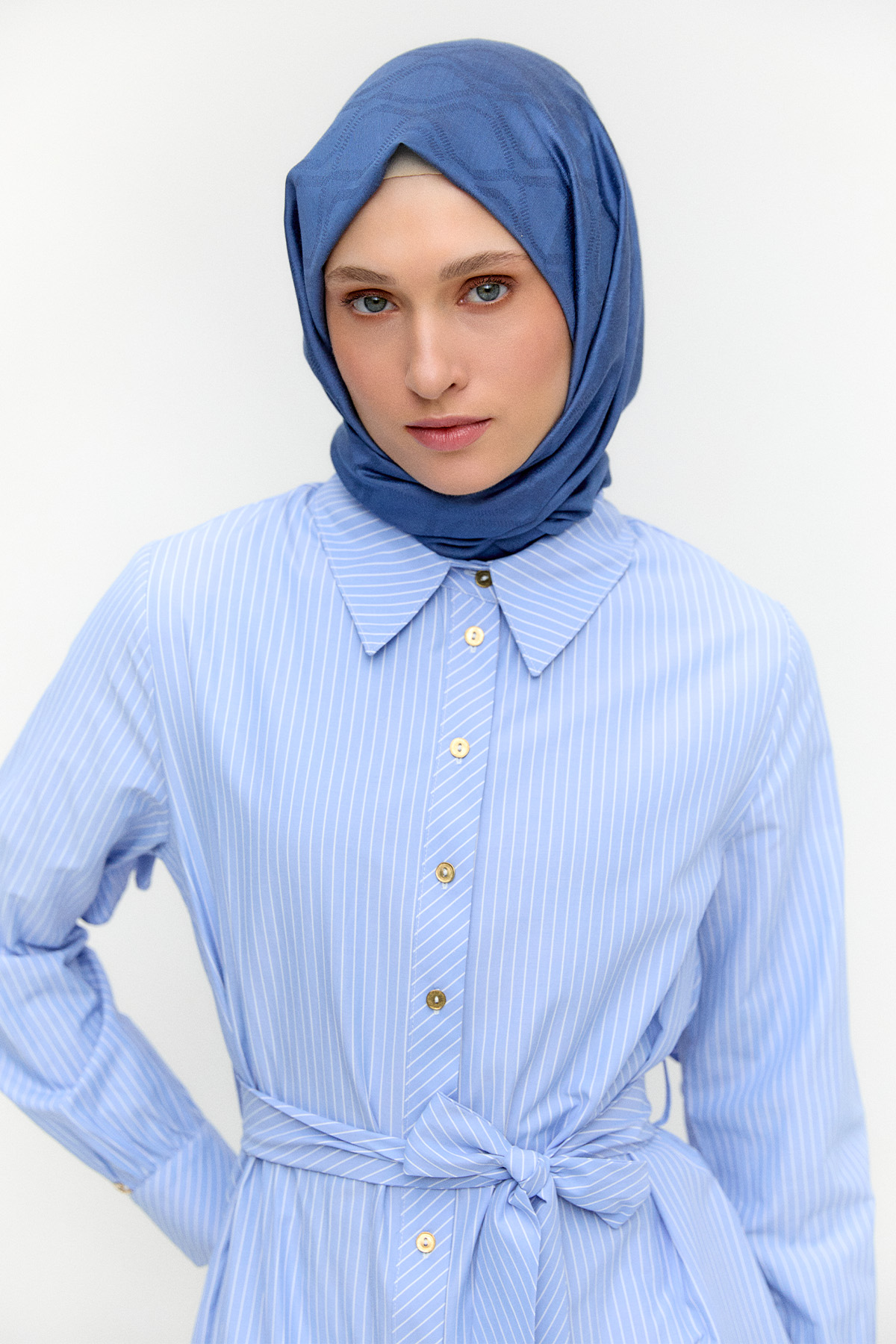 Sırtta Volanlı Çizgili Tunik, Tesettür Giyim