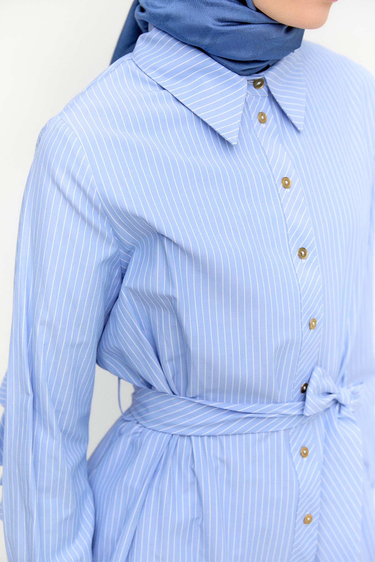 Sırtta Volanlı Çizgili Tunik, Tesettür Giyim