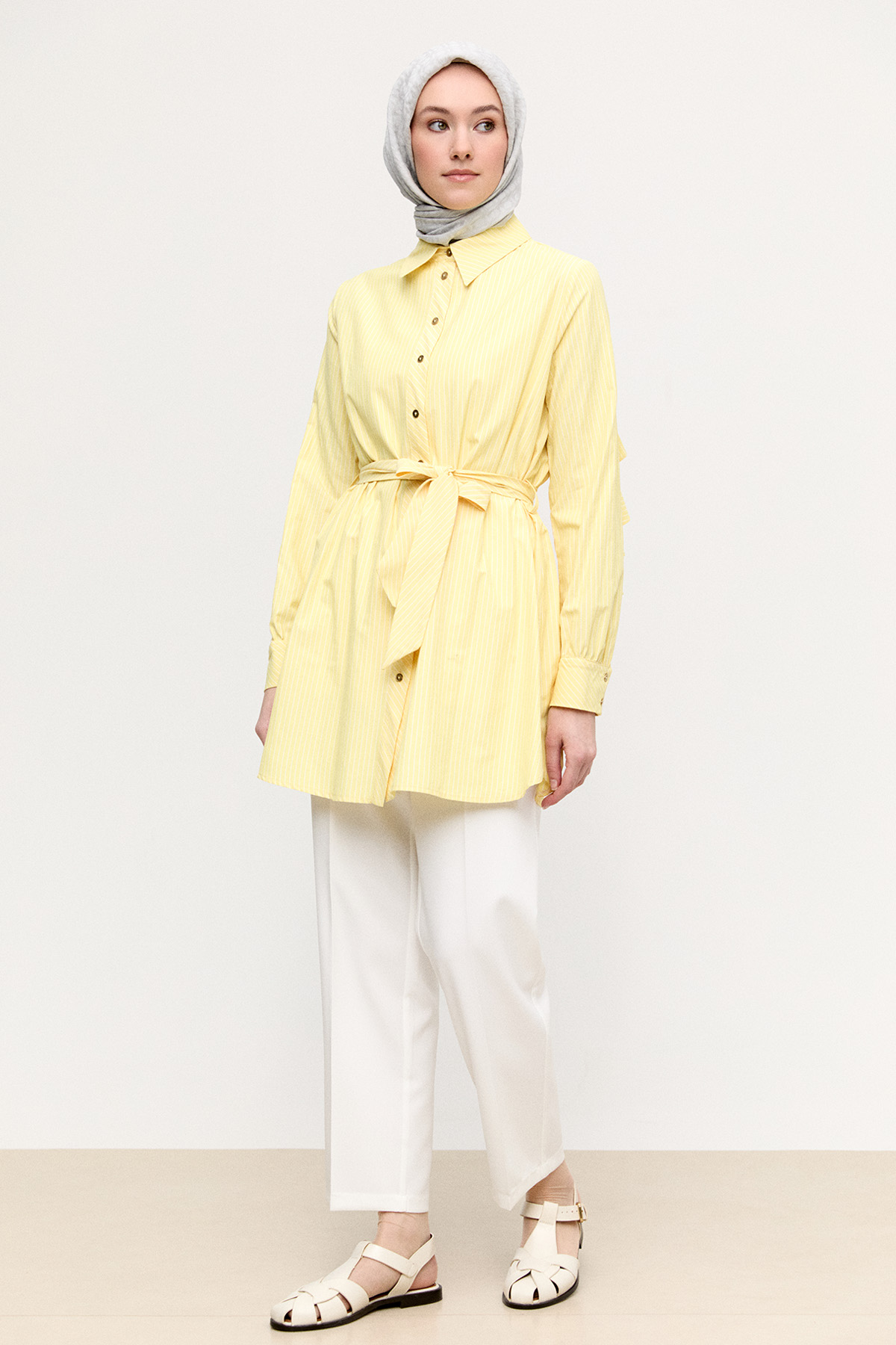 Sırtta Volanlı Çizgili Tunik, Tesettür Giyim