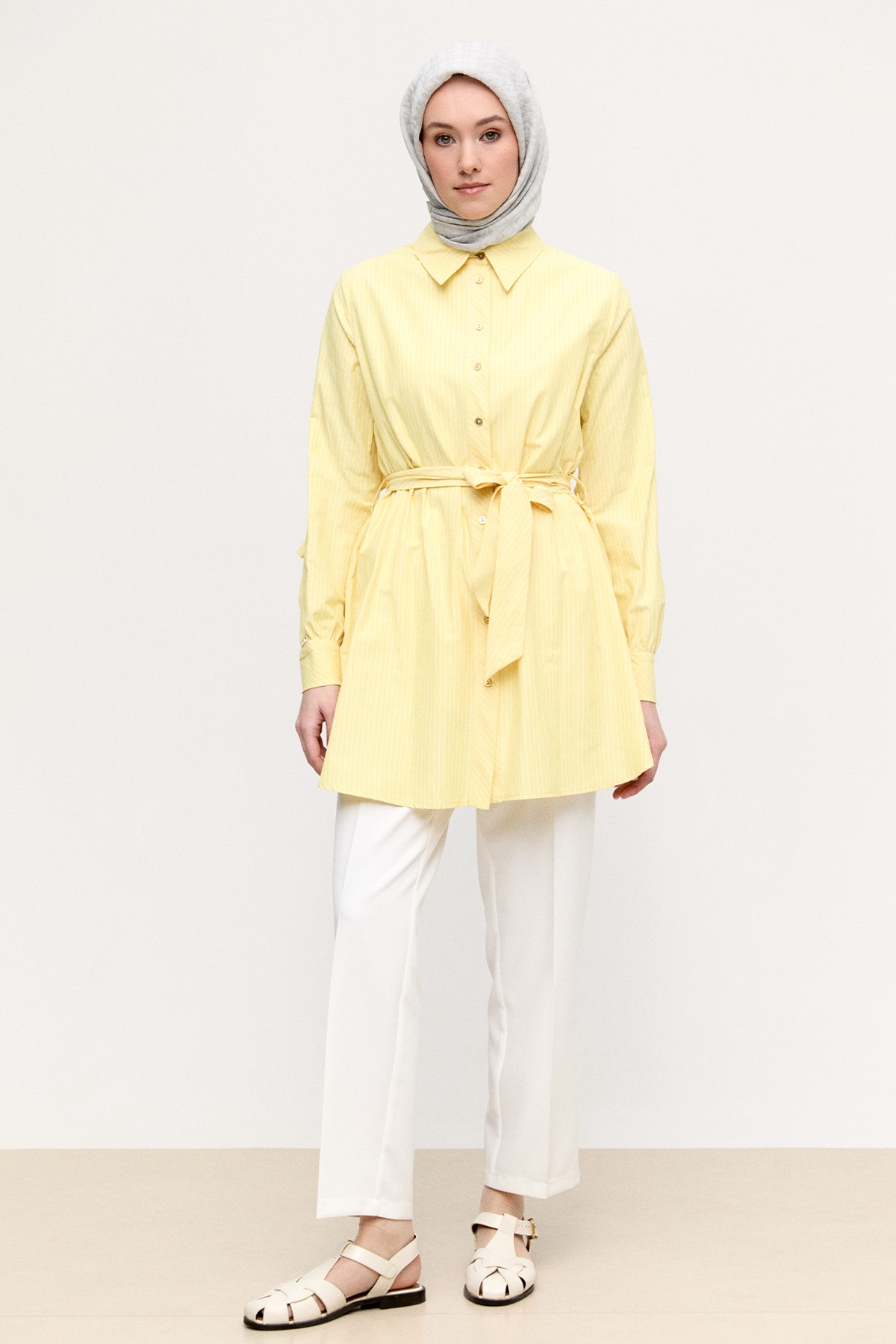 Sırtta Volanlı Çizgili Tunik, Tesettür Giyim