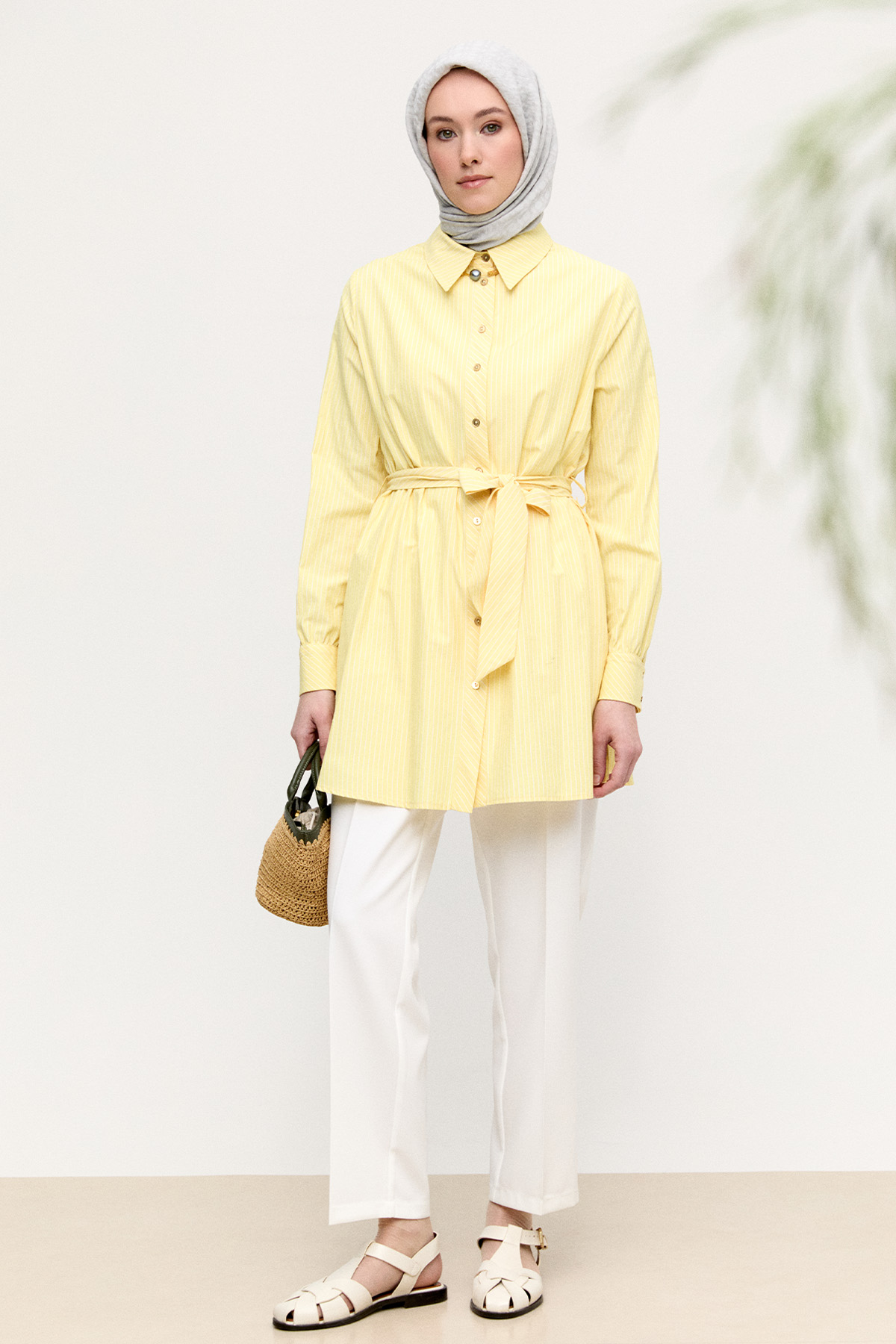 Sırtta Volanlı Çizgili Tunik, Tesettür Giyim