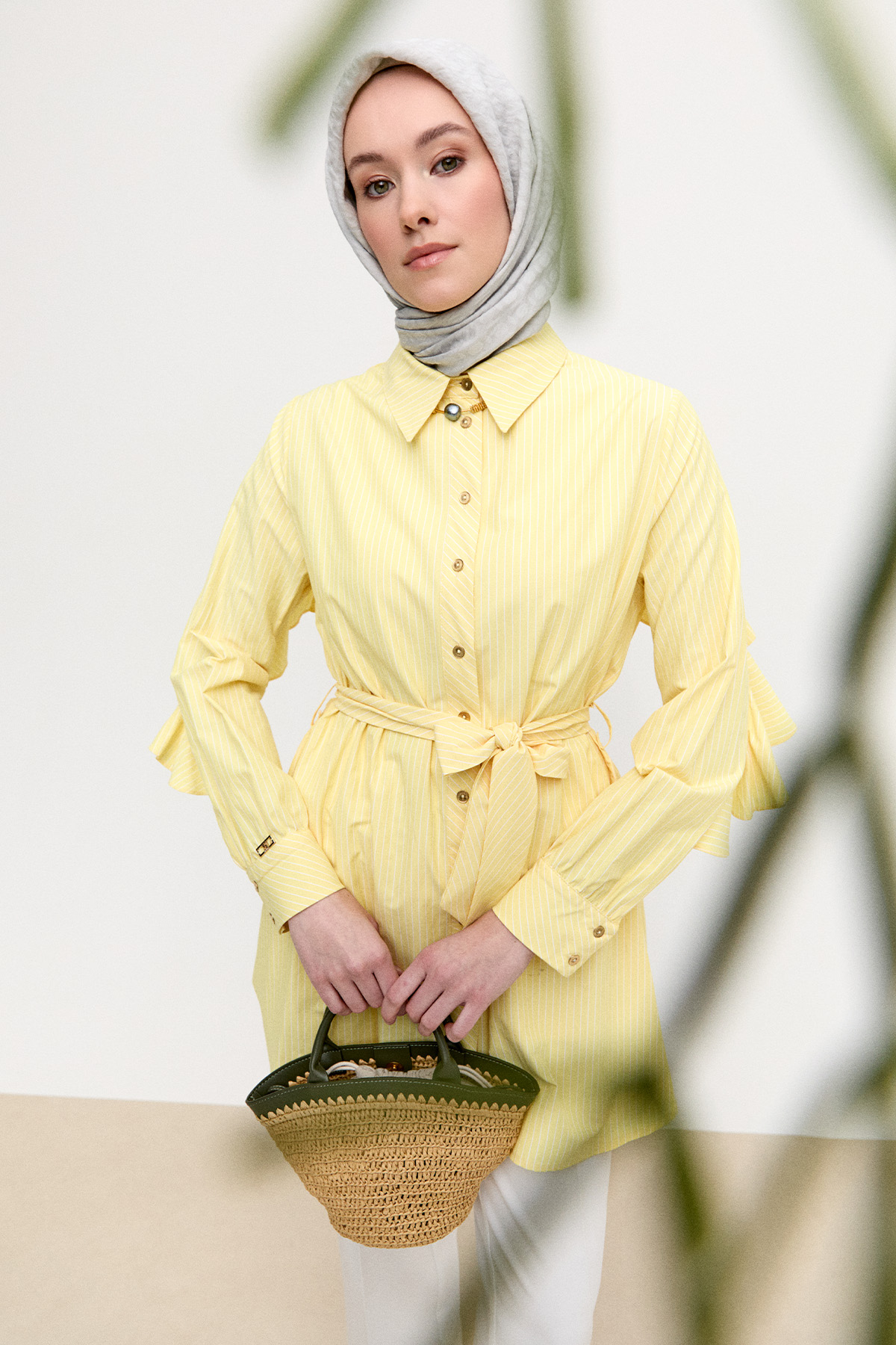 Sırtta Volanlı Çizgili Tunik, Tesettür Giyim