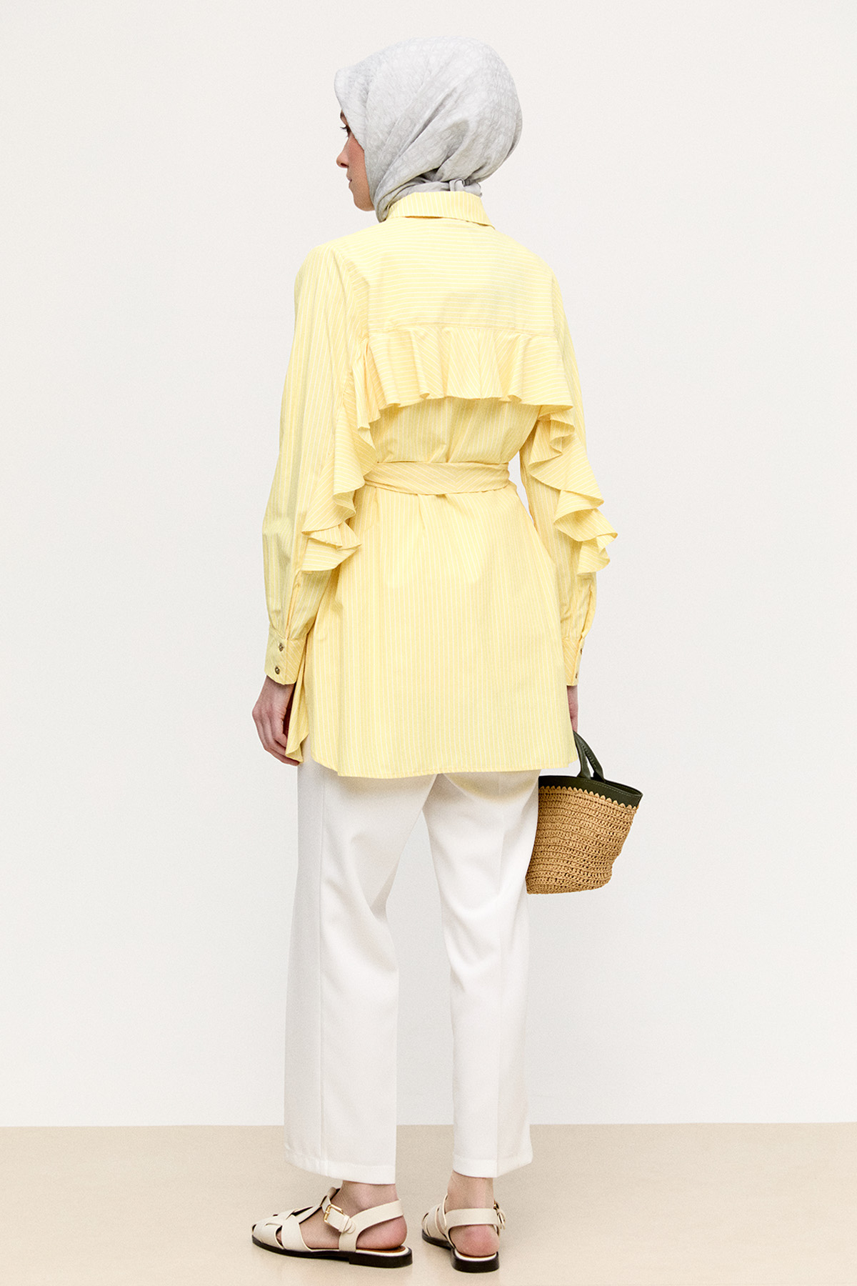 Sırtta Volanlı Çizgili Tunik, Tesettür Giyim