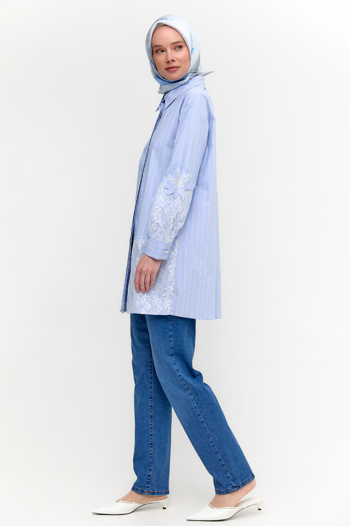 Çiçekli Çizgili Oversize Tunik, Tesettür Giyim
