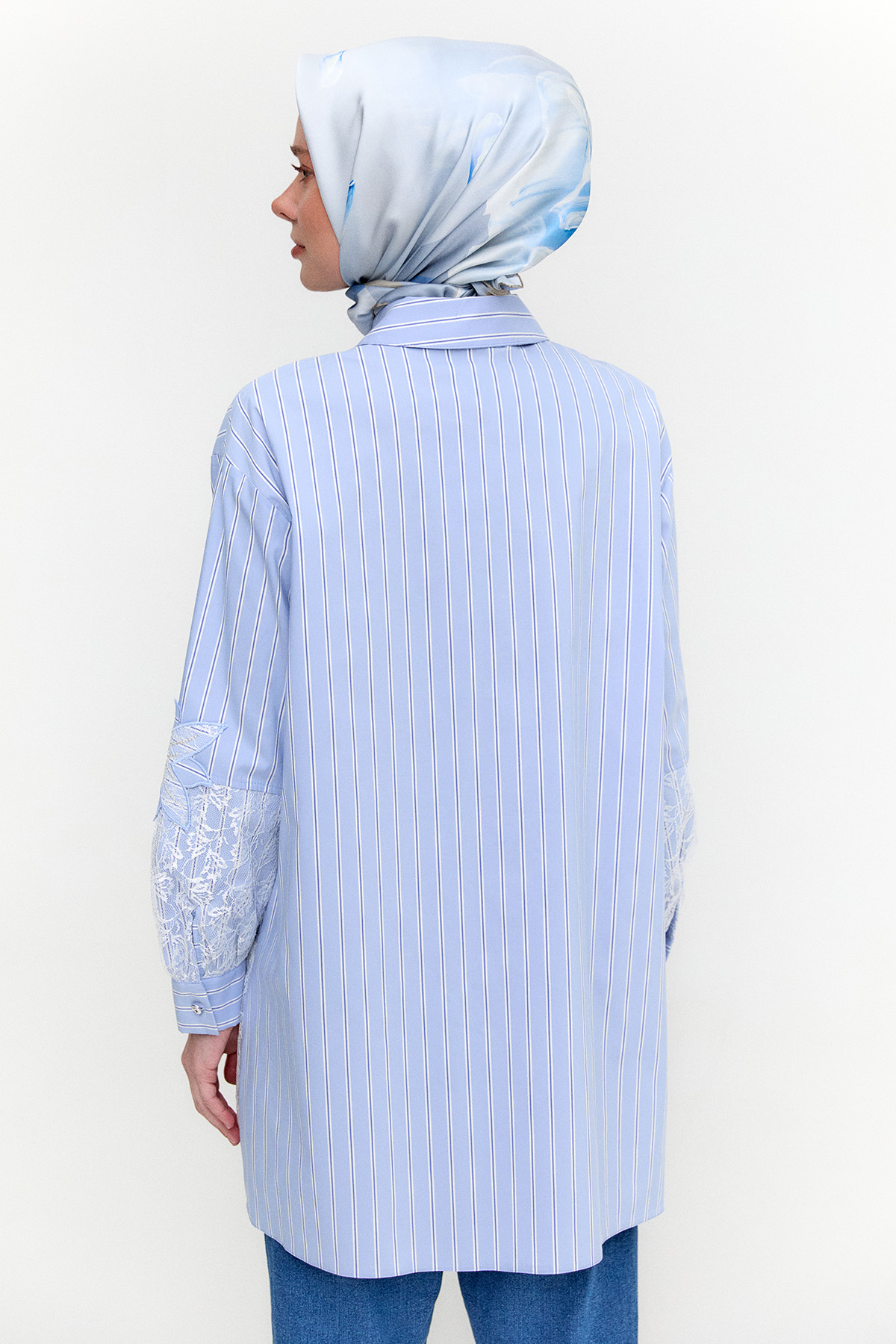 Çiçekli Çizgili Oversize Tunik, Tesettür Giyim