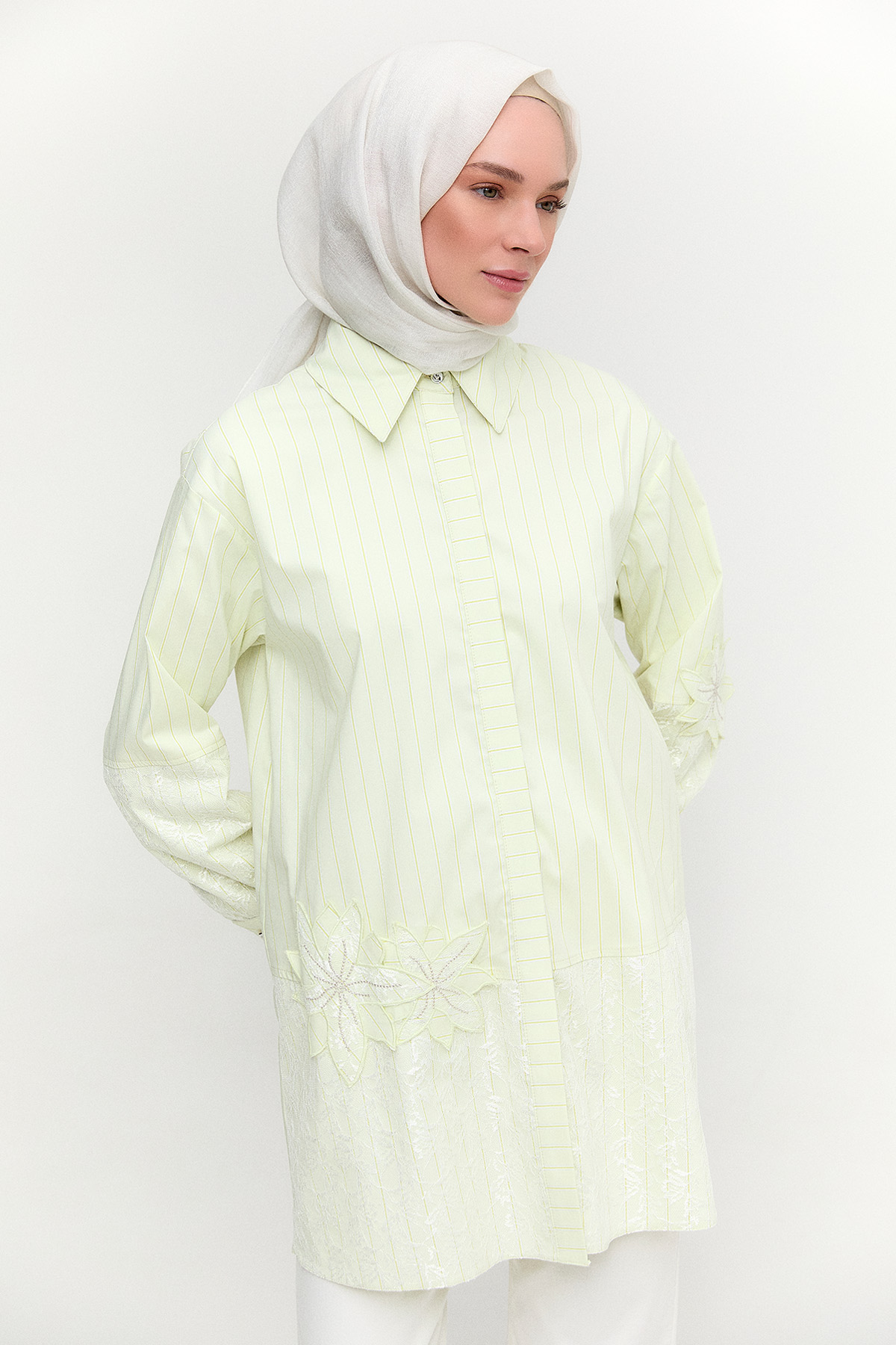 Çiçekli Çizgili Oversize Tunik, Tesettür Giyim