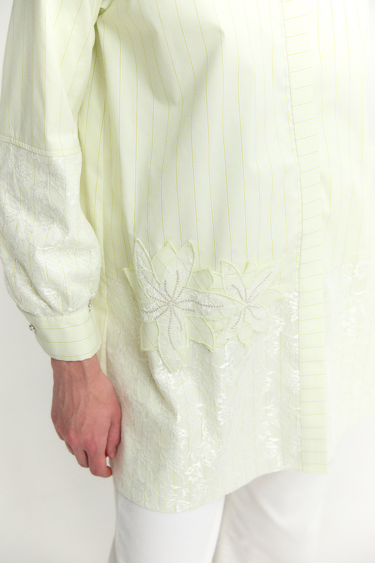 Çiçekli Çizgili Oversize Tunik, Tesettür Giyim