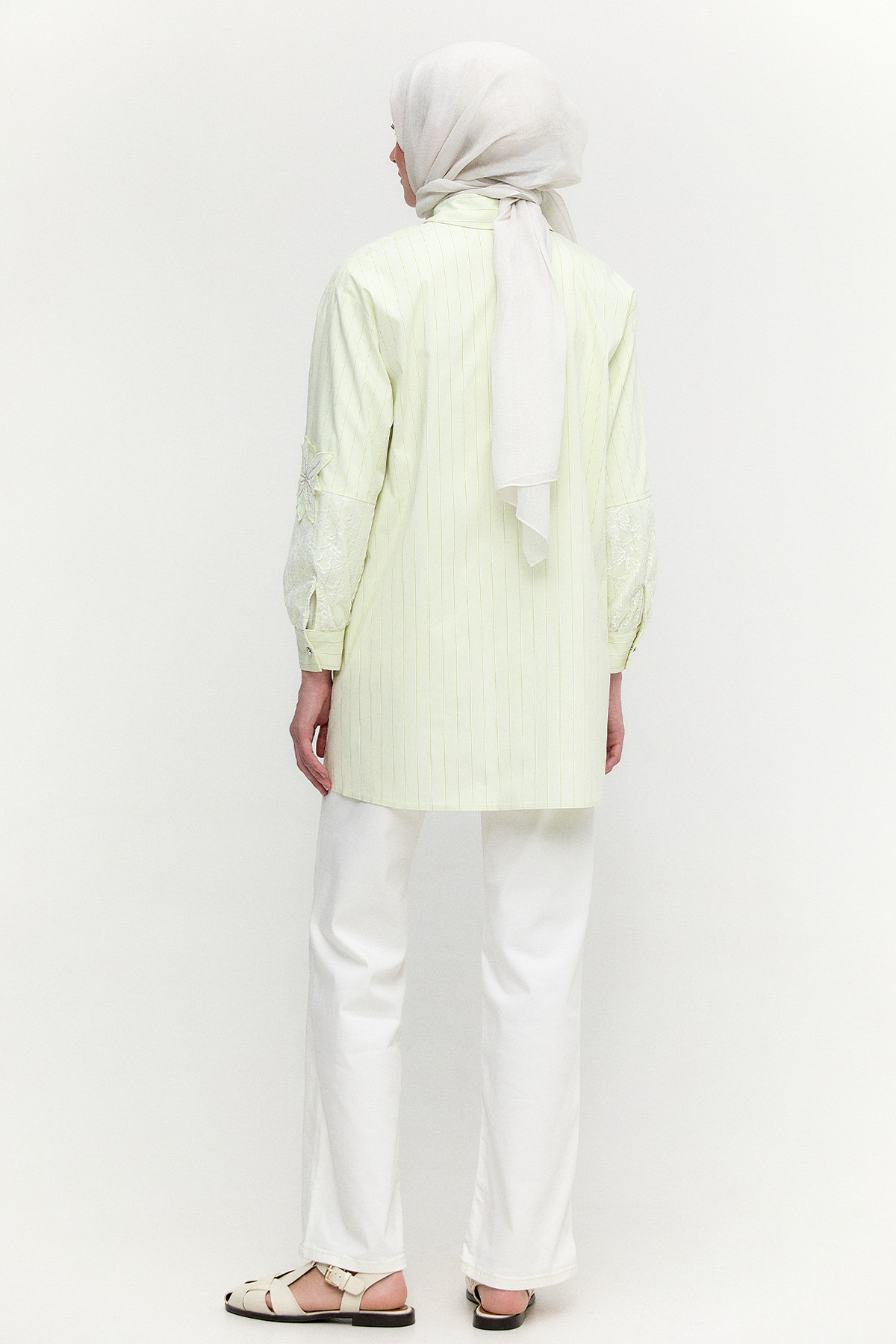 Çiçekli Çizgili Oversize Tunik, Tesettür Giyim