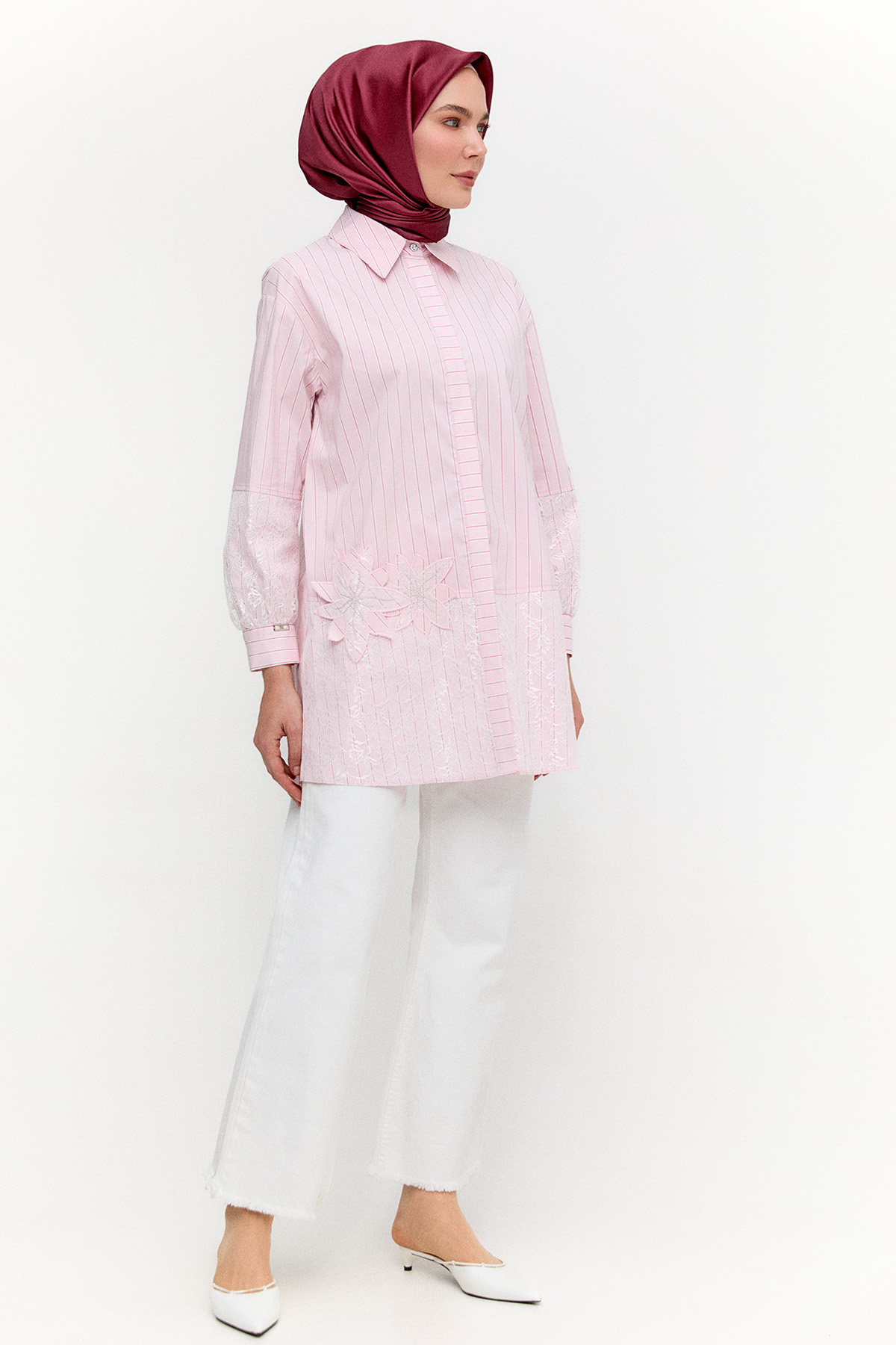 Çiçekli Çizgili Oversize Tunik, Tesettür Giyim