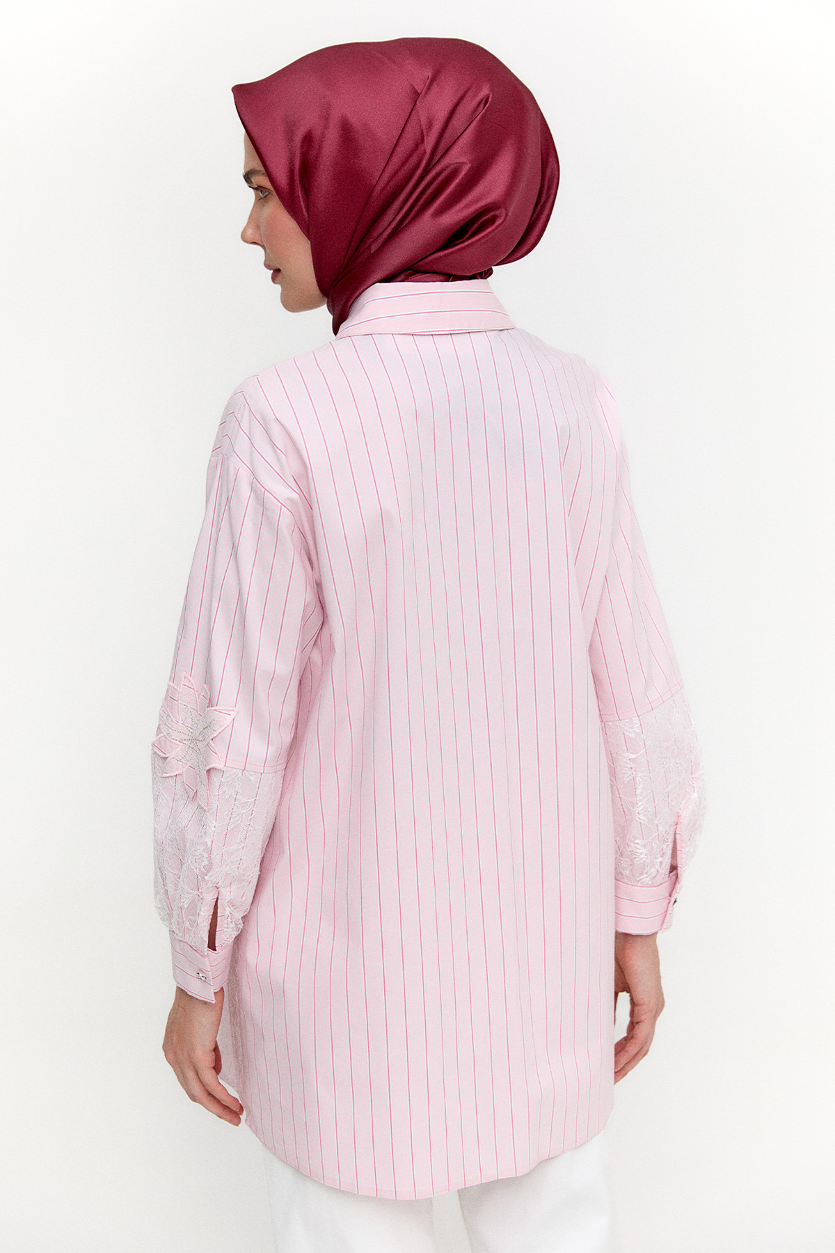Çiçekli Çizgili Oversize Tunik, Tesettür Giyim