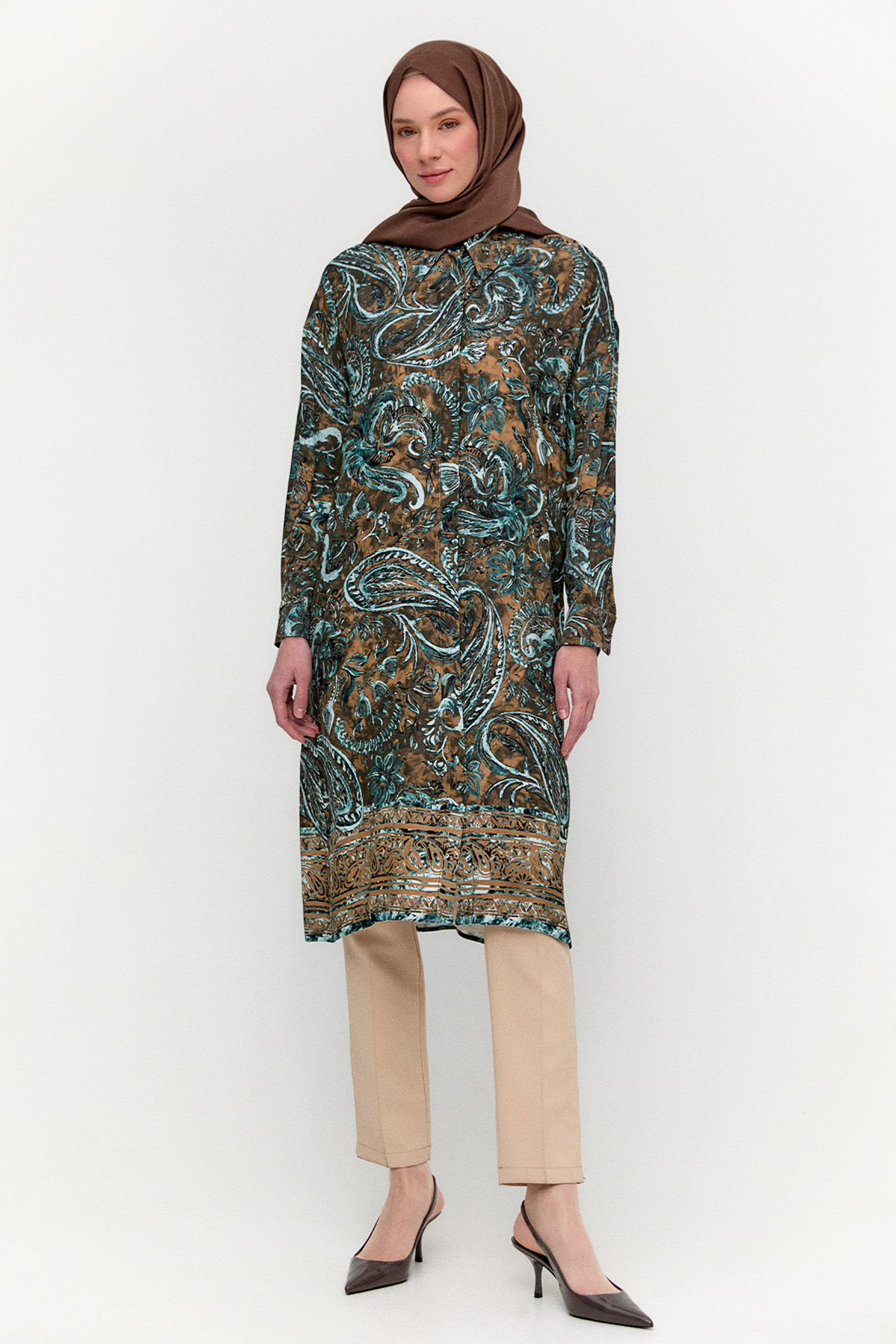 Çoklu Desenli Floş Tunik, Tesettür Giyim