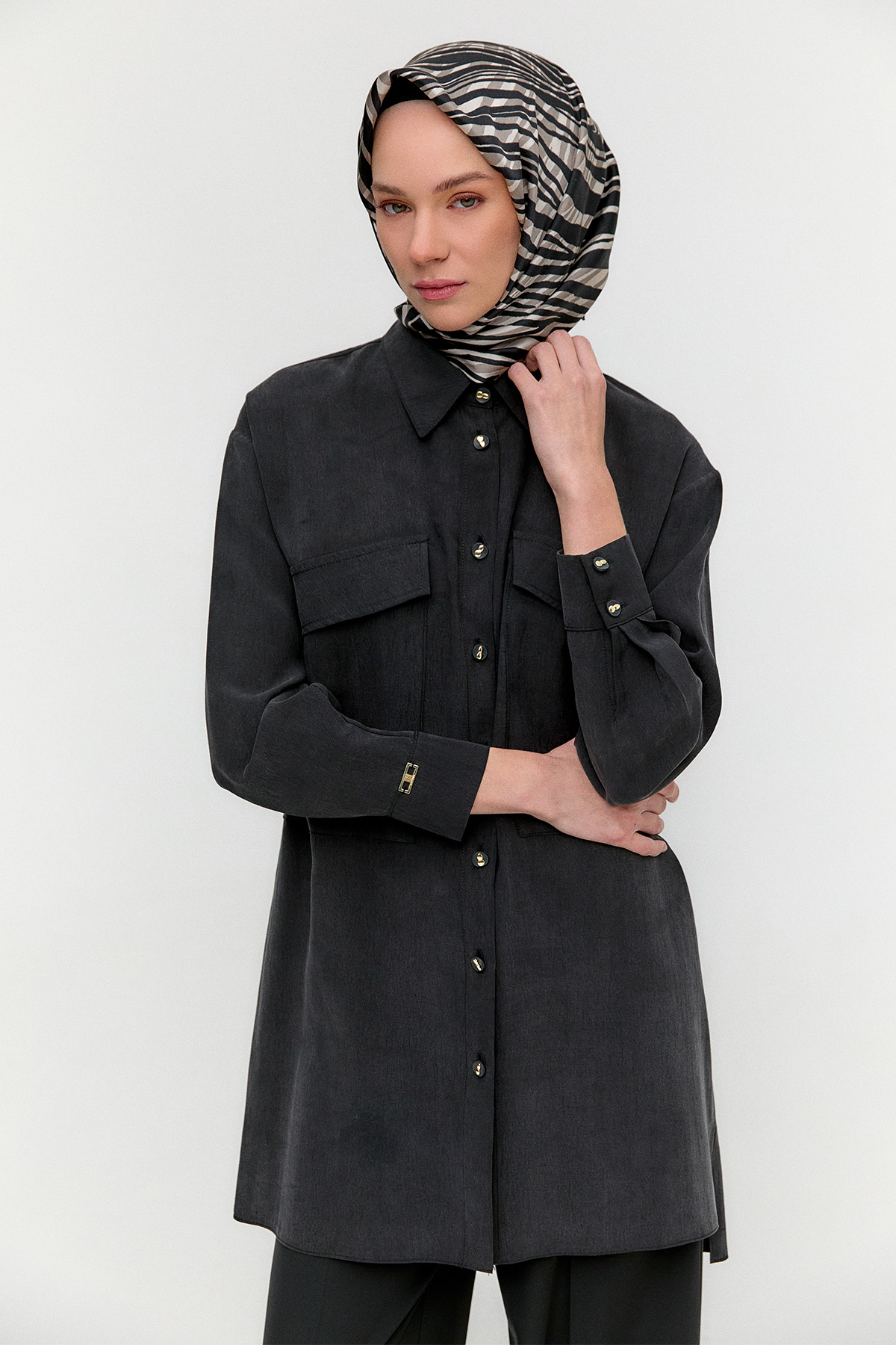 Çift Cepli Oversize Tunik, Tesettür Giyim