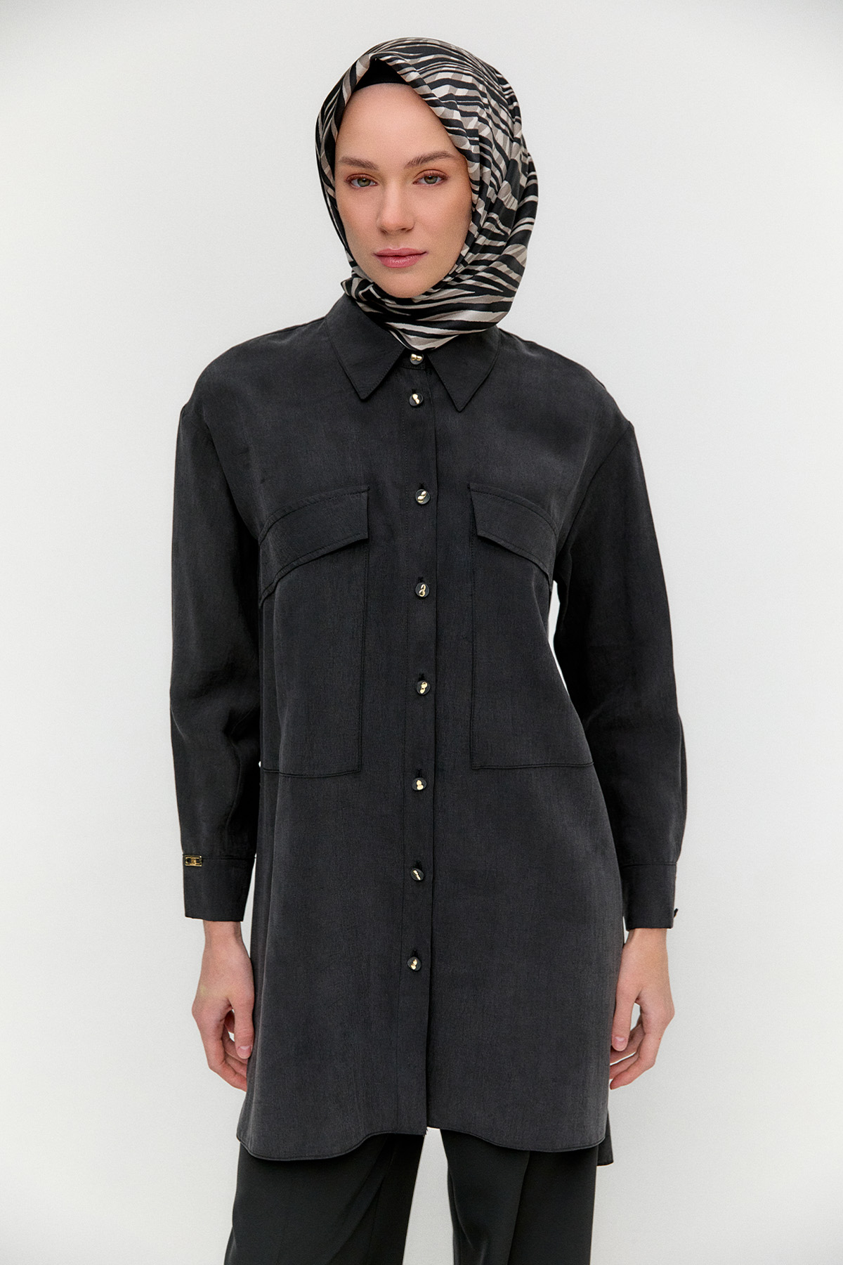 Çift Cepli Oversize Tunik, Tesettür Giyim