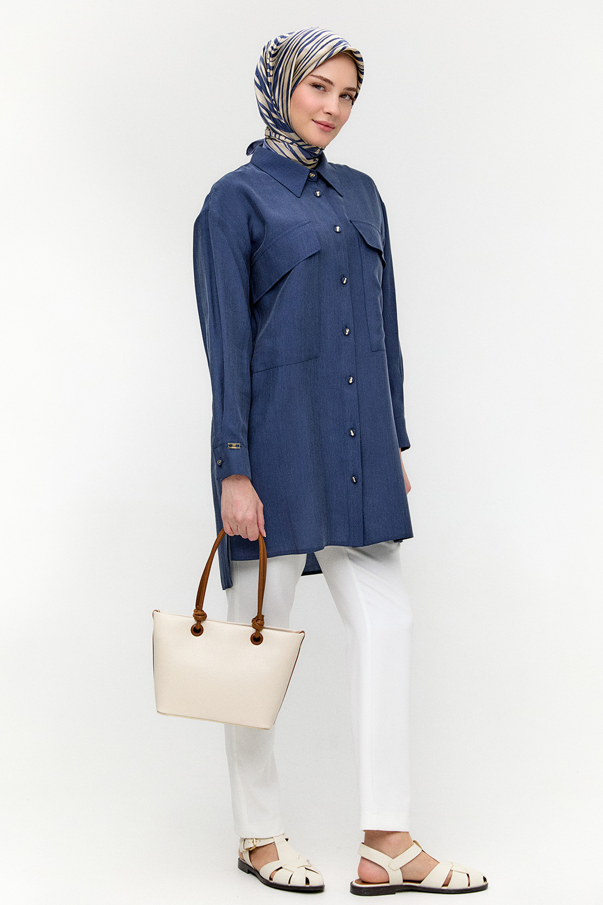 Çift Cepli Oversize Tunik, Tesettür Giyim