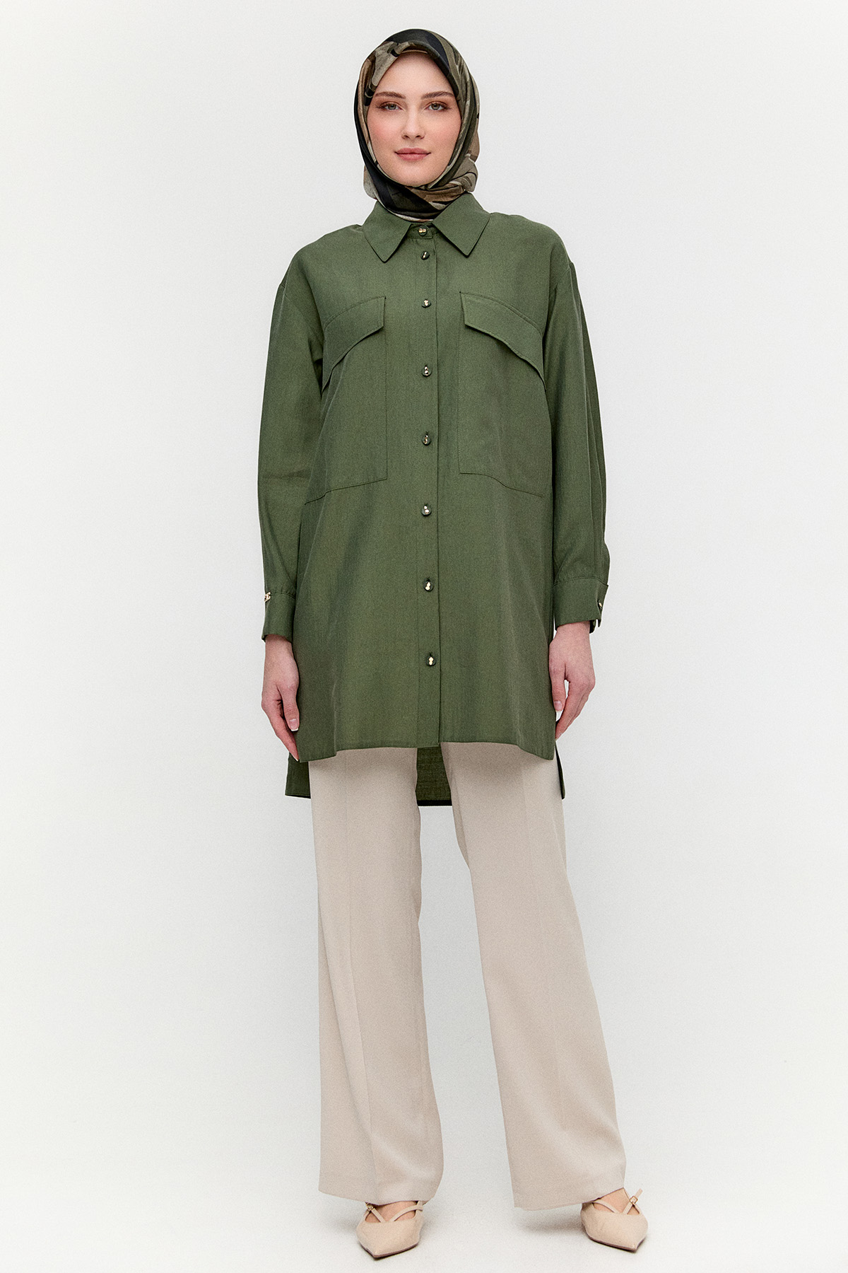 Çift Cepli Oversize Tunik, Tesettür Giyim