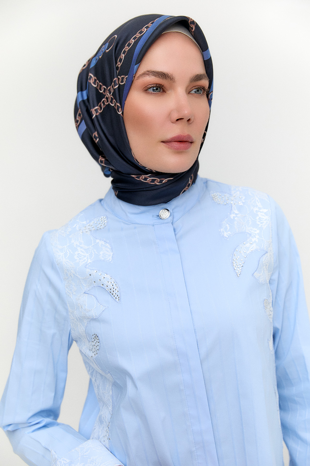 Hakim Yakalı Dantel Motifli Tunik, Tesettür Giyim