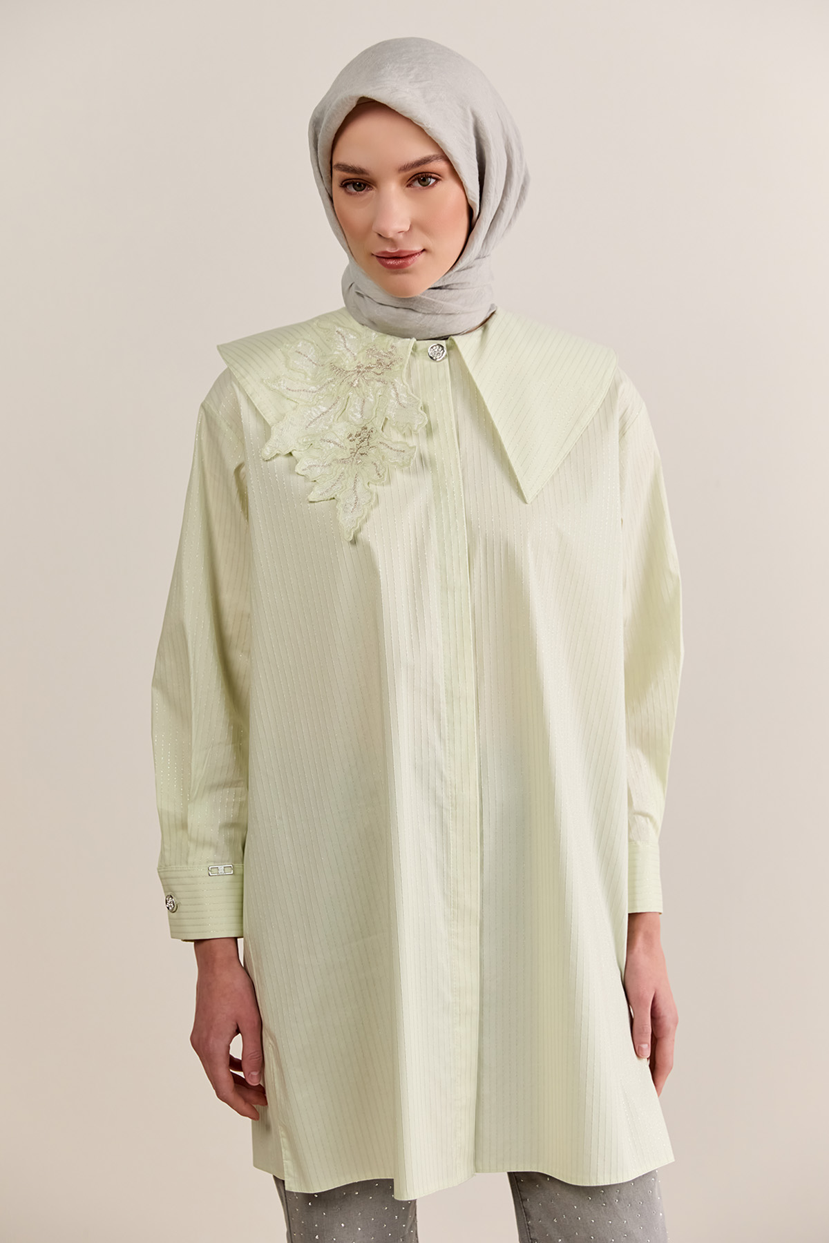 Çiçek Aplikeli Pamuklu Tunik, Tesettür Giyim