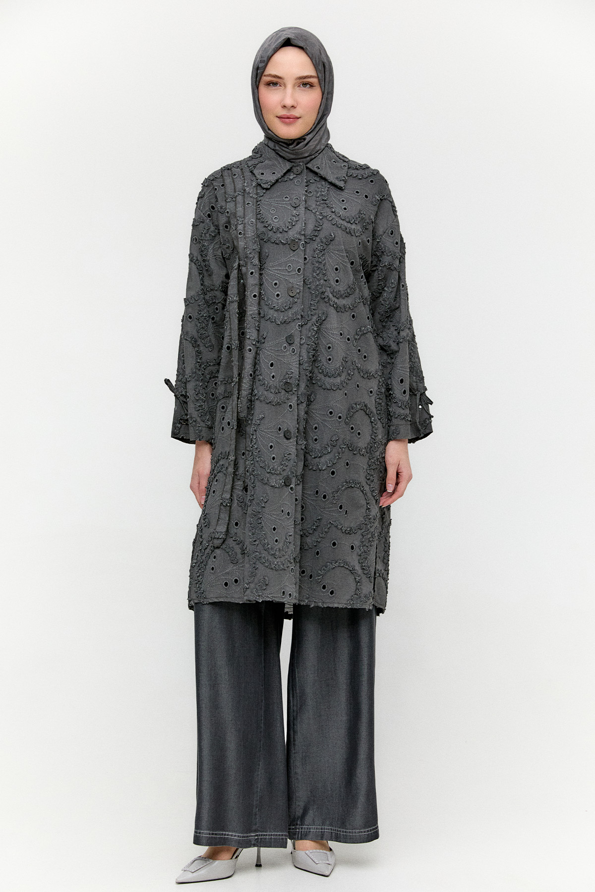 Pamuklu Oversize Brode Tunik, Tesettür Giyim